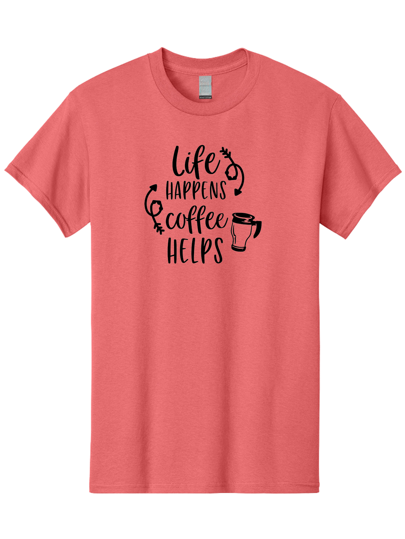 Life-Happens-Coffee-Helps Men'S Graphic Tee, 100% Cotton, Comfortable Casual Summer Wear, Machine Washable, Coffee Quote, Morning Motivation, Coffee Lover, Coffee Break, Daily Grind, Coffee Culture, Funny Quote Aac942