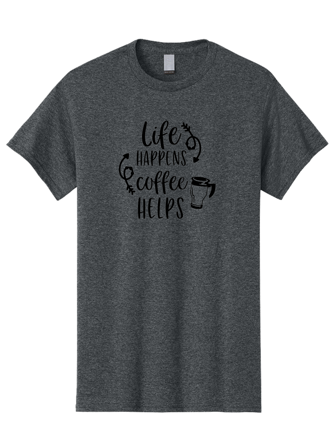 Life-Happens-Coffee-Helps Men'S Graphic Tee, 100% Cotton, Comfortable Casual Summer Wear, Machine Washable, Coffee Quote, Morning Motivation, Coffee Lover, Coffee Break, Daily Grind, Coffee Culture, Funny Quote Aac942