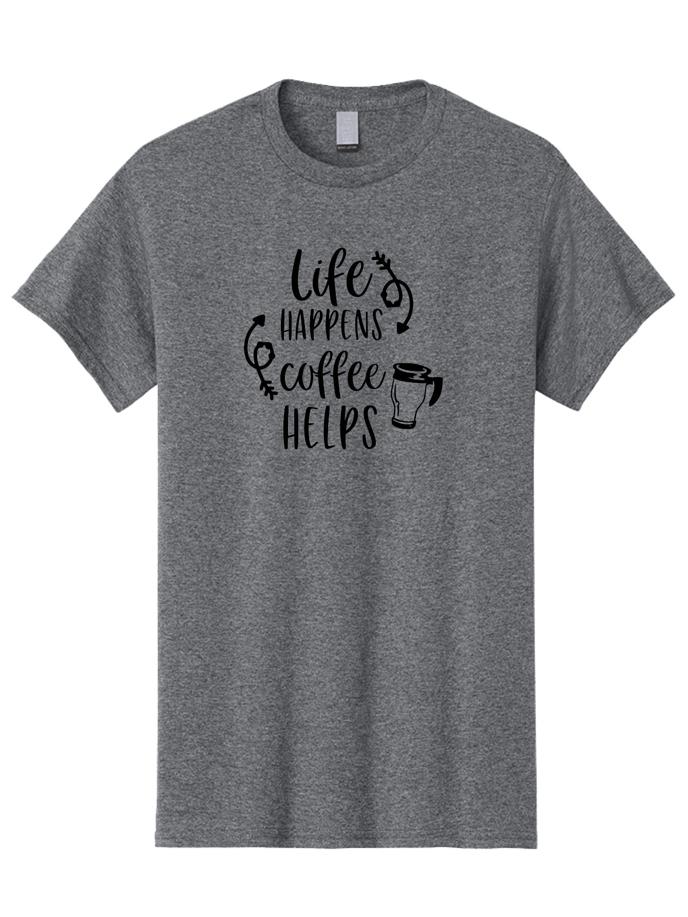 Life-Happens-Coffee-Helps Men'S Graphic Tee, 100% Cotton, Comfortable Casual Summer Wear, Machine Washable, Coffee Quote, Morning Motivation, Coffee Lover, Coffee Break, Daily Grind, Coffee Culture, Funny Quote Aac942