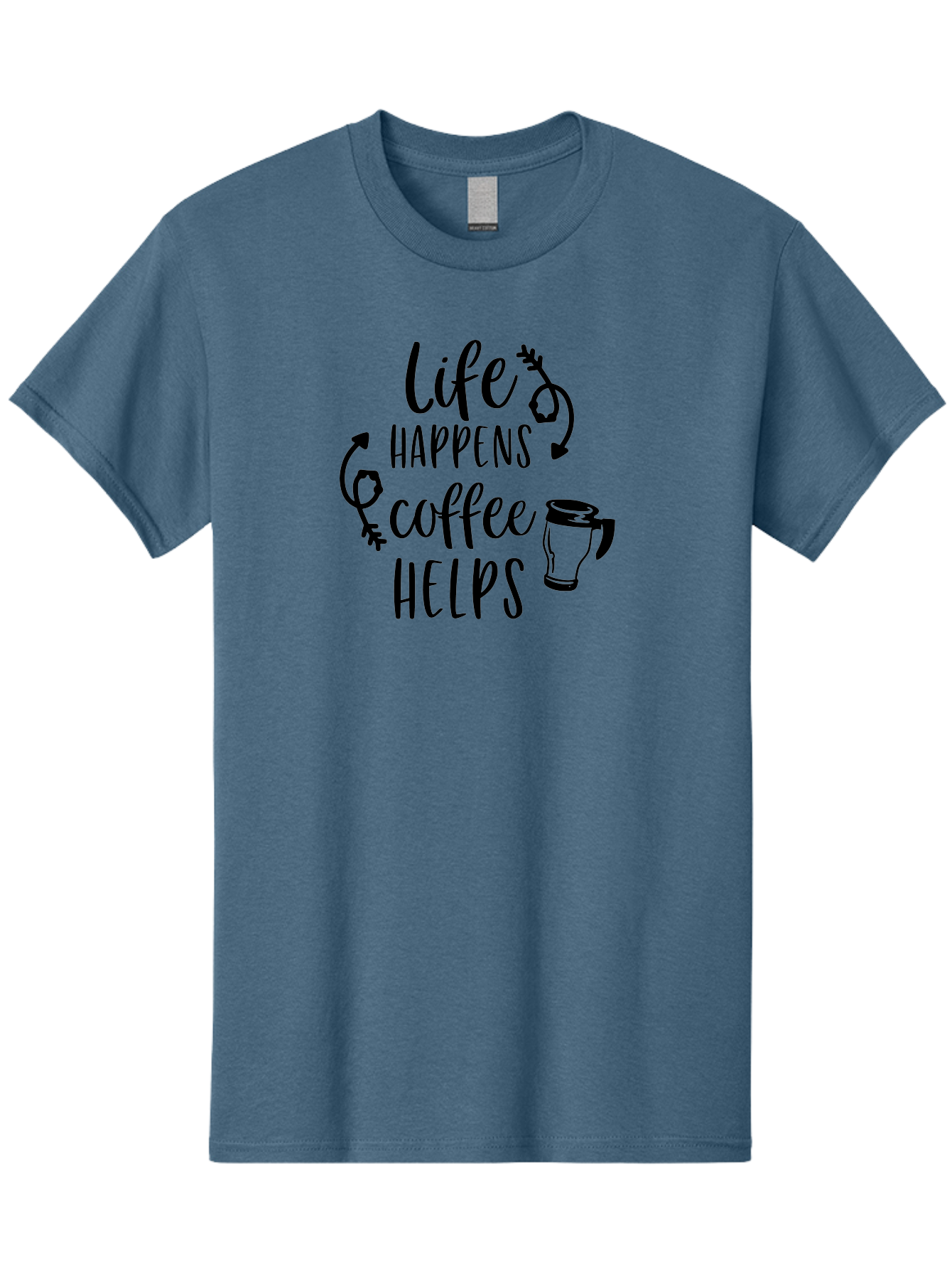 Life-Happens-Coffee-Helps Men'S Graphic Tee, 100% Cotton, Comfortable Casual Summer Wear, Machine Washable, Coffee Quote, Morning Motivation, Coffee Lover, Coffee Break, Daily Grind, Coffee Culture, Funny Quote Aac942