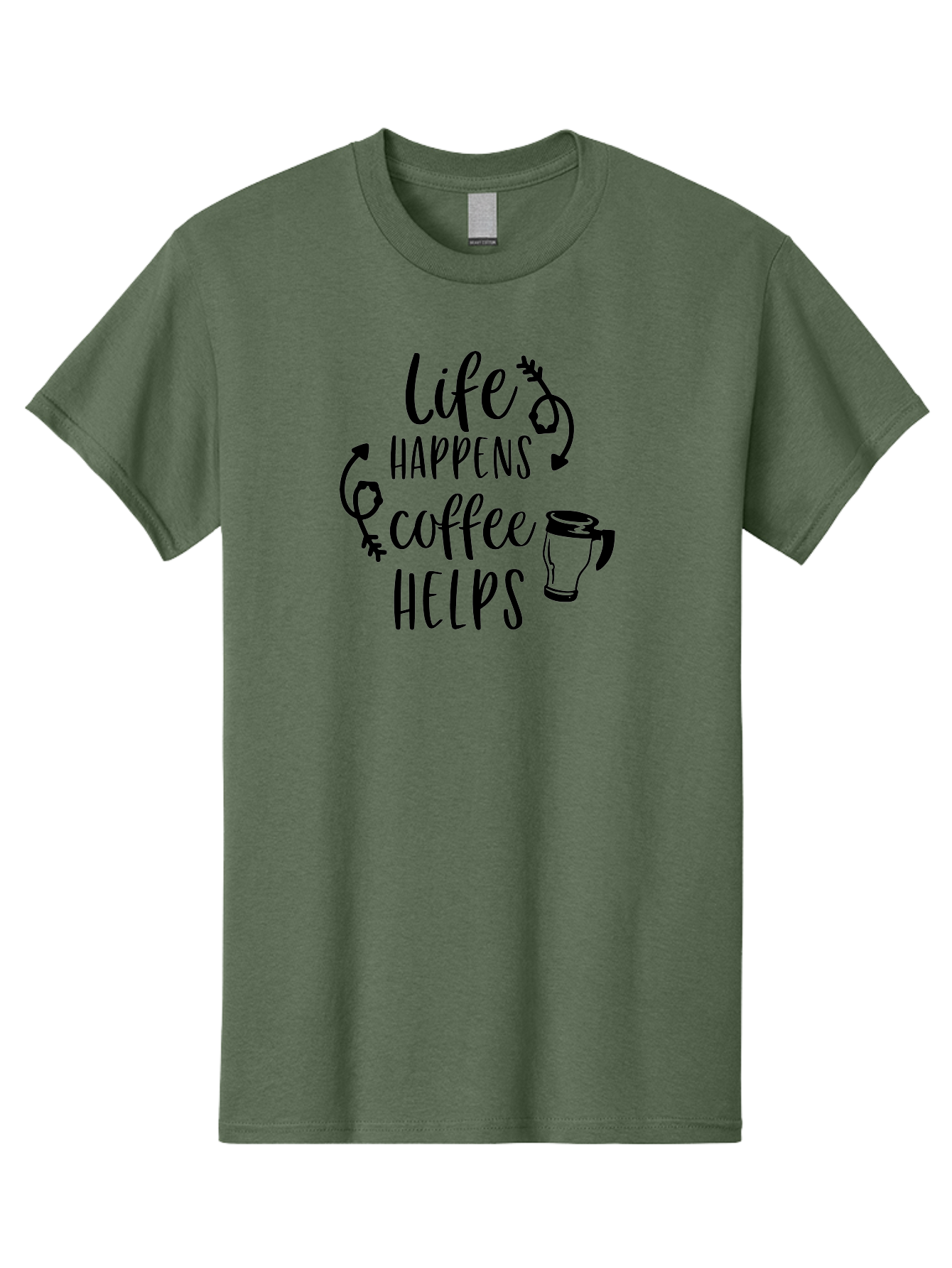 Life-Happens-Coffee-Helps Men'S Graphic Tee, 100% Cotton, Comfortable Casual Summer Wear, Machine Washable, Coffee Quote, Morning Motivation, Coffee Lover, Coffee Break, Daily Grind, Coffee Culture, Funny Quote Aac942