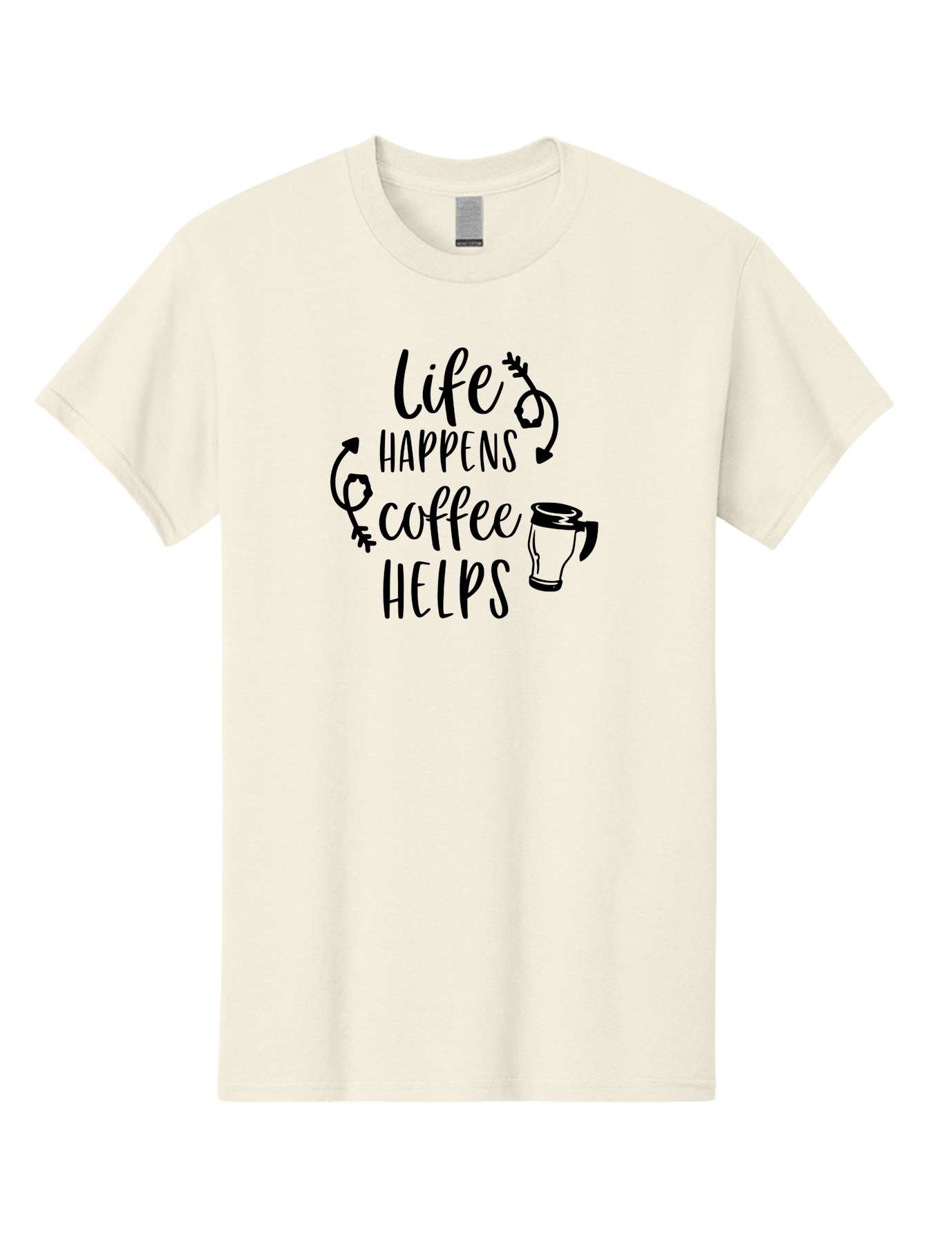 Life-Happens-Coffee-Helps Men'S Graphic Tee, 100% Cotton, Comfortable Casual Summer Wear, Machine Washable, Coffee Quote, Morning Motivation, Coffee Lover, Coffee Break, Daily Grind, Coffee Culture, Funny Quote Aac942