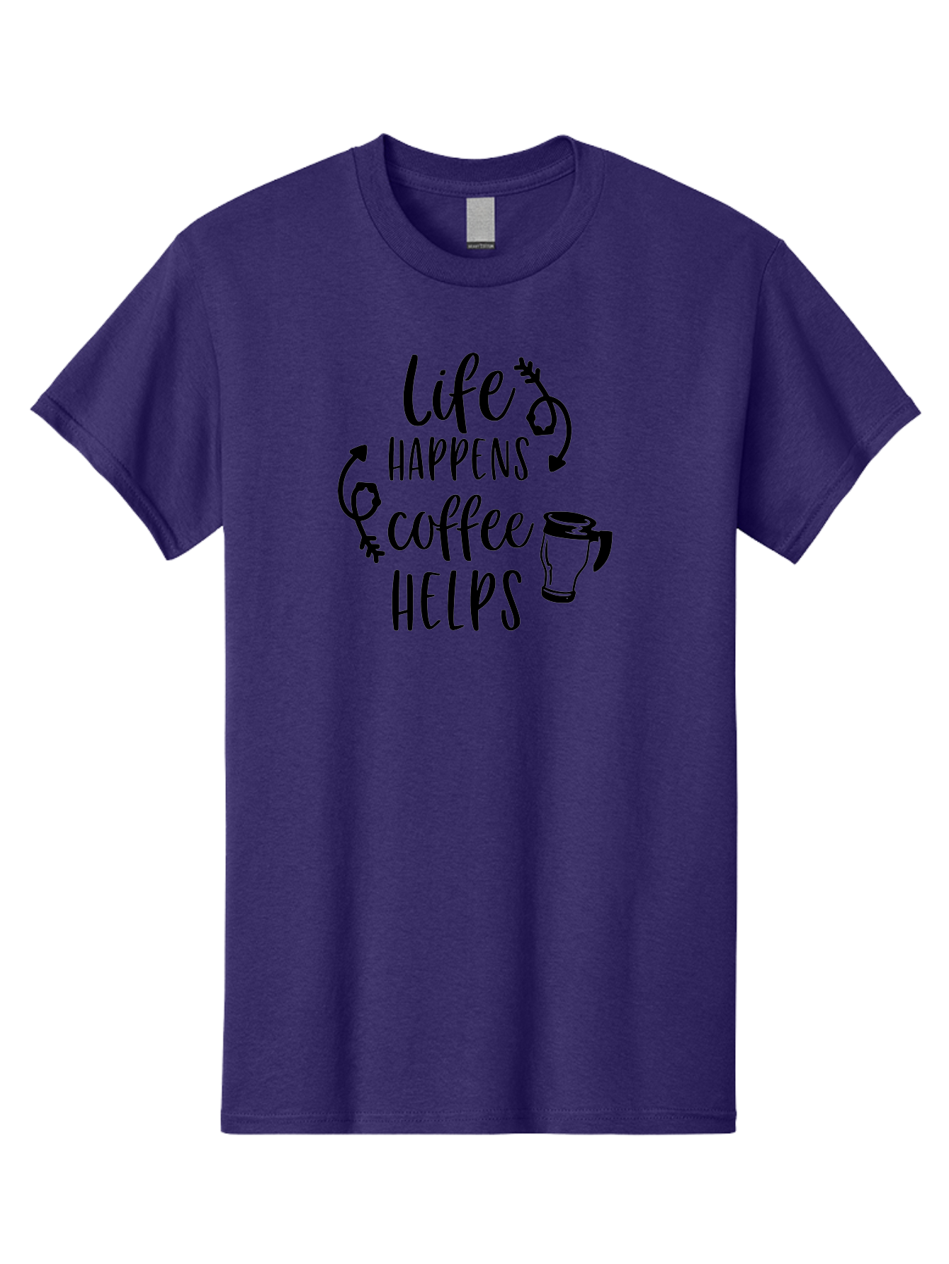 Life-Happens-Coffee-Helps Men'S Graphic Tee, 100% Cotton, Comfortable Casual Summer Wear, Machine Washable, Coffee Quote, Morning Motivation, Coffee Lover, Coffee Break, Daily Grind, Coffee Culture, Funny Quote Aac942