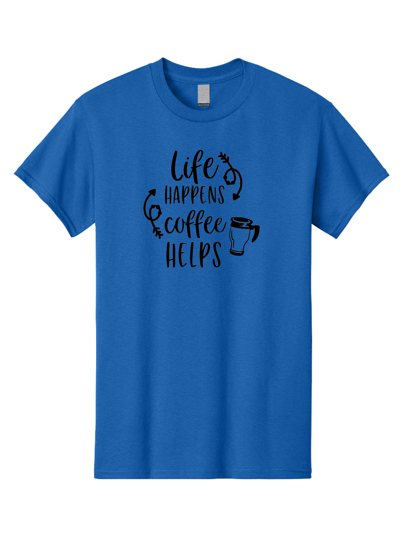 Life-Happens-Coffee-Helps Men'S Graphic Tee, 100% Cotton, Comfortable Casual Summer Wear, Machine Washable, Coffee Quote, Morning Motivation, Coffee Lover, Coffee Break, Daily Grind, Coffee Culture, Funny Quote Aac942