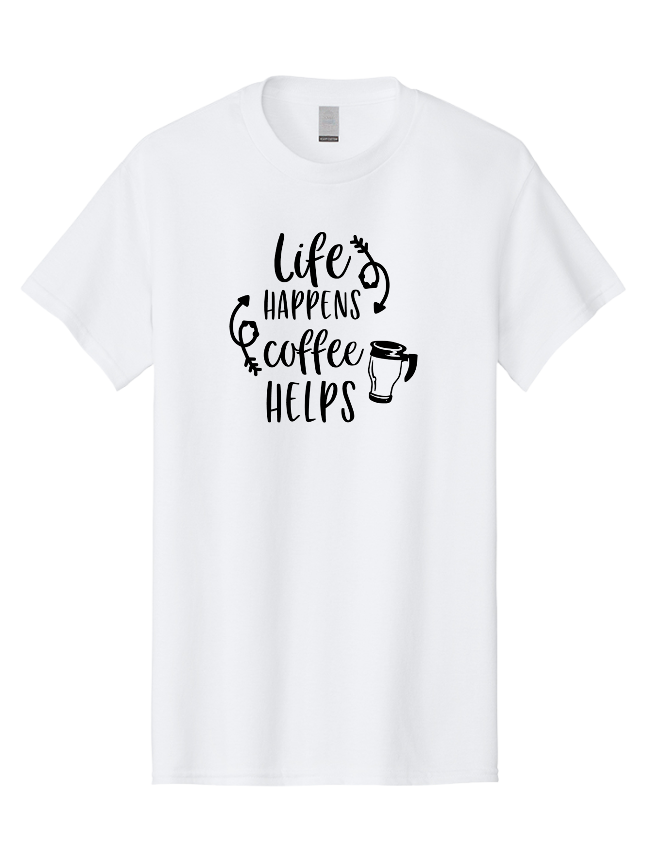 Life-Happens-Coffee-Helps Men'S Graphic Tee, 100% Cotton, Comfortable Casual Summer Wear, Machine Washable, Coffee Quote, Morning Motivation, Coffee Lover, Coffee Break, Daily Grind, Coffee Culture, Funny Quote Aac942