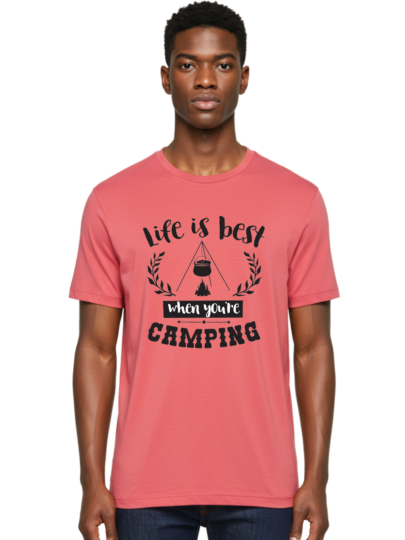 Life-Is-Best-When-You-Re-Camping Men'S Graphic Tee, 100% Cotton, Comfortable Casual Summer Wear, Machine Washable, Camping Quotes, Outdoor Adventures, Wilderness Escape, Camping Lifestyle, Nature Lover, Adventure Seeker, Camping Life, Aac943