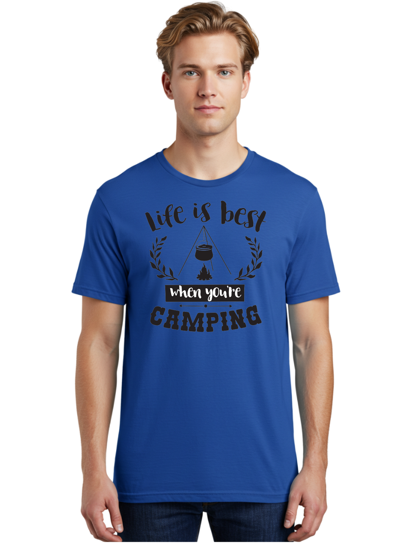 Life-Is-Best-When-You-Re-Camping Men'S Graphic Tee, 100% Cotton, Comfortable Casual Summer Wear, Machine Washable, Camping Quotes, Outdoor Adventures, Wilderness Escape, Camping Lifestyle, Nature Lover, Adventure Seeker, Camping Life, Aac943
