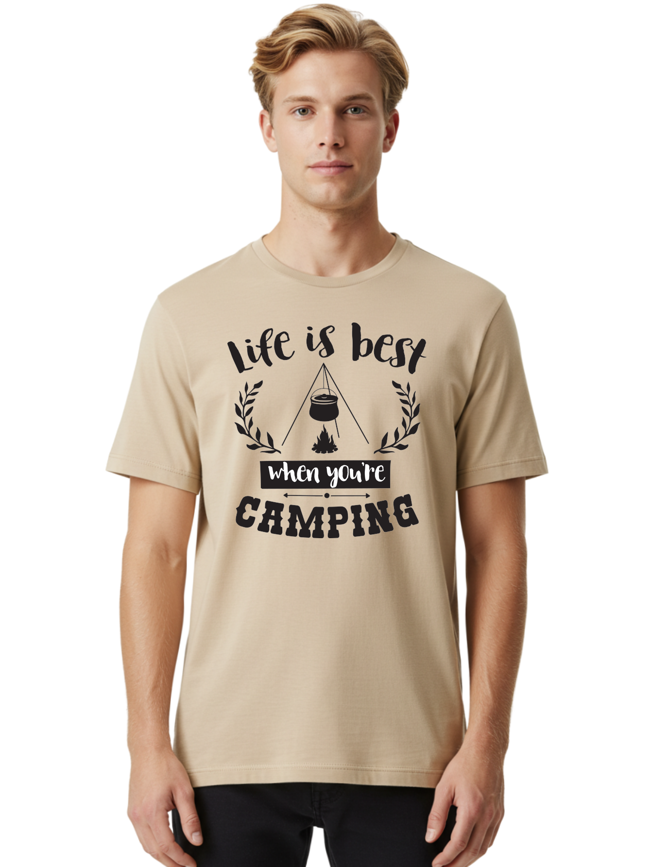 Life-Is-Best-When-You-Re-Camping Men'S Graphic Tee, 100% Cotton, Comfortable Casual Summer Wear, Machine Washable, Camping Quotes, Outdoor Adventures, Wilderness Escape, Camping Lifestyle, Nature Lover, Adventure Seeker, Camping Life, Aac943