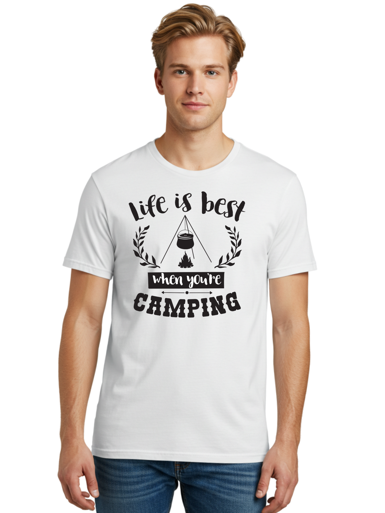 Life-Is-Best-When-You-Re-Camping Men'S Graphic Tee, 100% Cotton, Comfortable Casual Summer Wear, Machine Washable, Camping Quotes, Outdoor Adventures, Wilderness Escape, Camping Lifestyle, Nature Lover, Adventure Seeker, Camping Life, Aac943