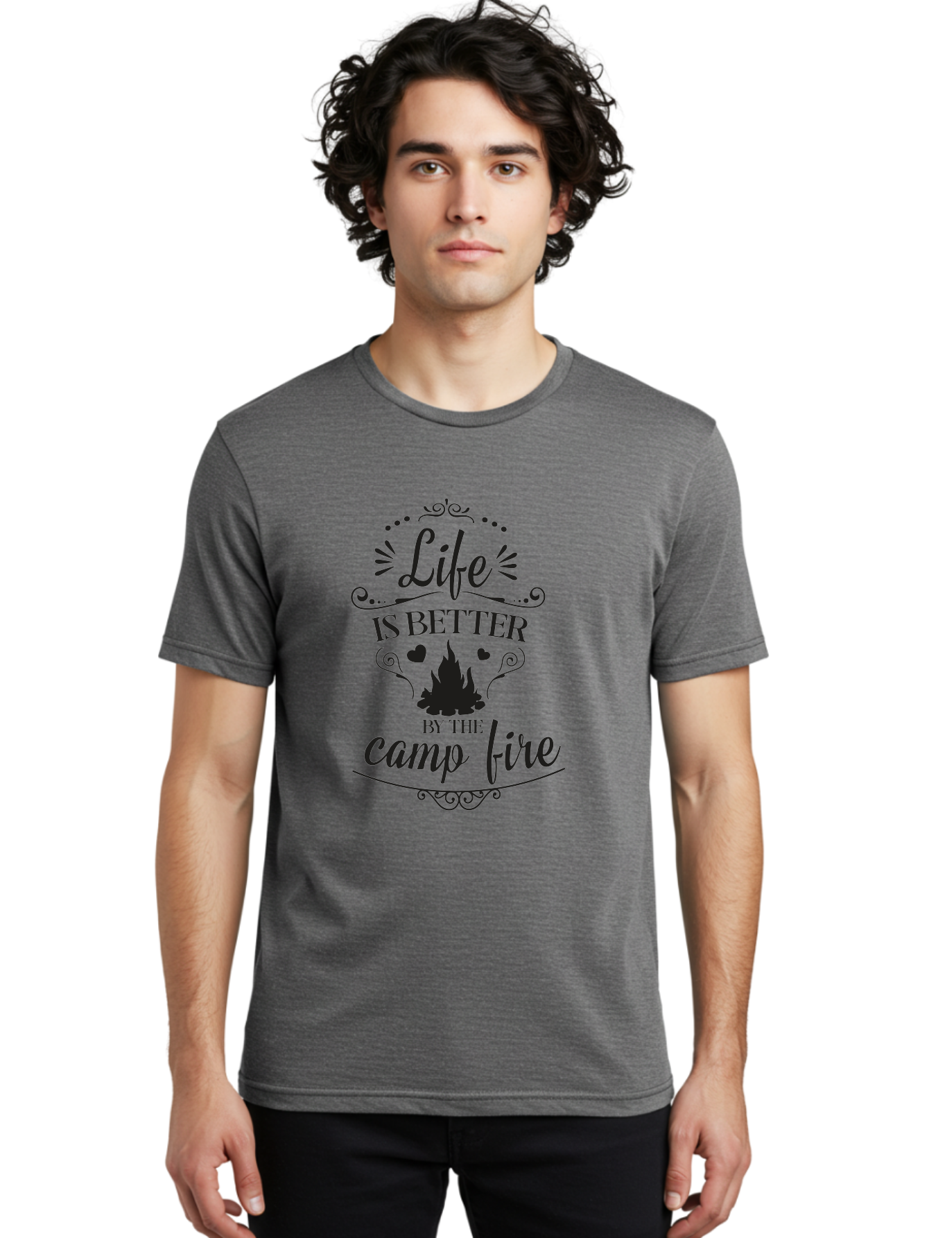 Life-Is-Better-By-The-Camp-Fire Men'S Graphic Tee, 100% Cotton, Comfortable Casual Summer Wear, Machine Washable, Camping Quotes, Campfire Inspiration, Outdoor Adventure, Nature Lovers, Wilderness Exploration, Camping Life, Aac944