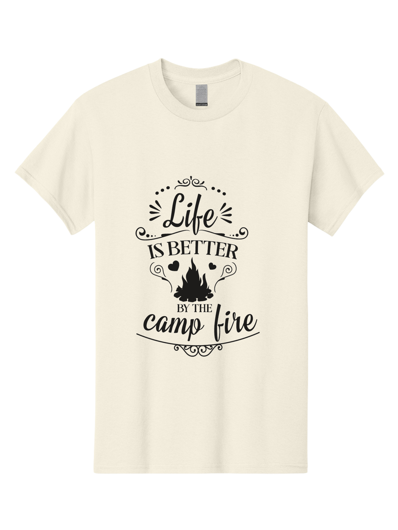 Life-Is-Better-By-The-Camp-Fire Men'S Graphic Tee, 100% Cotton, Comfortable Casual Summer Wear, Machine Washable, Camping Quotes, Campfire Inspiration, Outdoor Adventure, Nature Lovers, Wilderness Exploration, Camping Life, Aac944