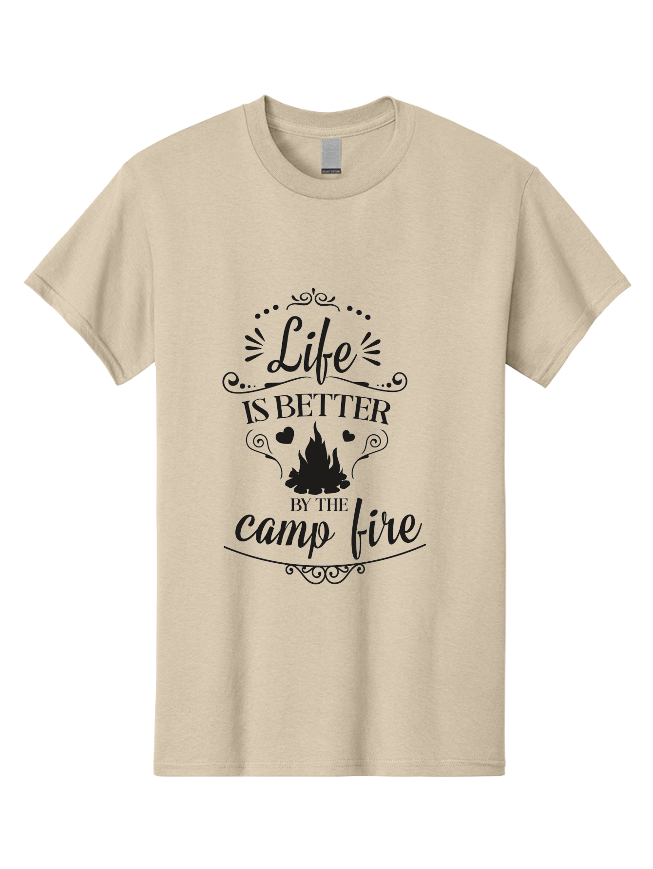 Life-Is-Better-By-The-Camp-Fire Men'S Graphic Tee, 100% Cotton, Comfortable Casual Summer Wear, Machine Washable, Camping Quotes, Campfire Inspiration, Outdoor Adventure, Nature Lovers, Wilderness Exploration, Camping Life, Aac944