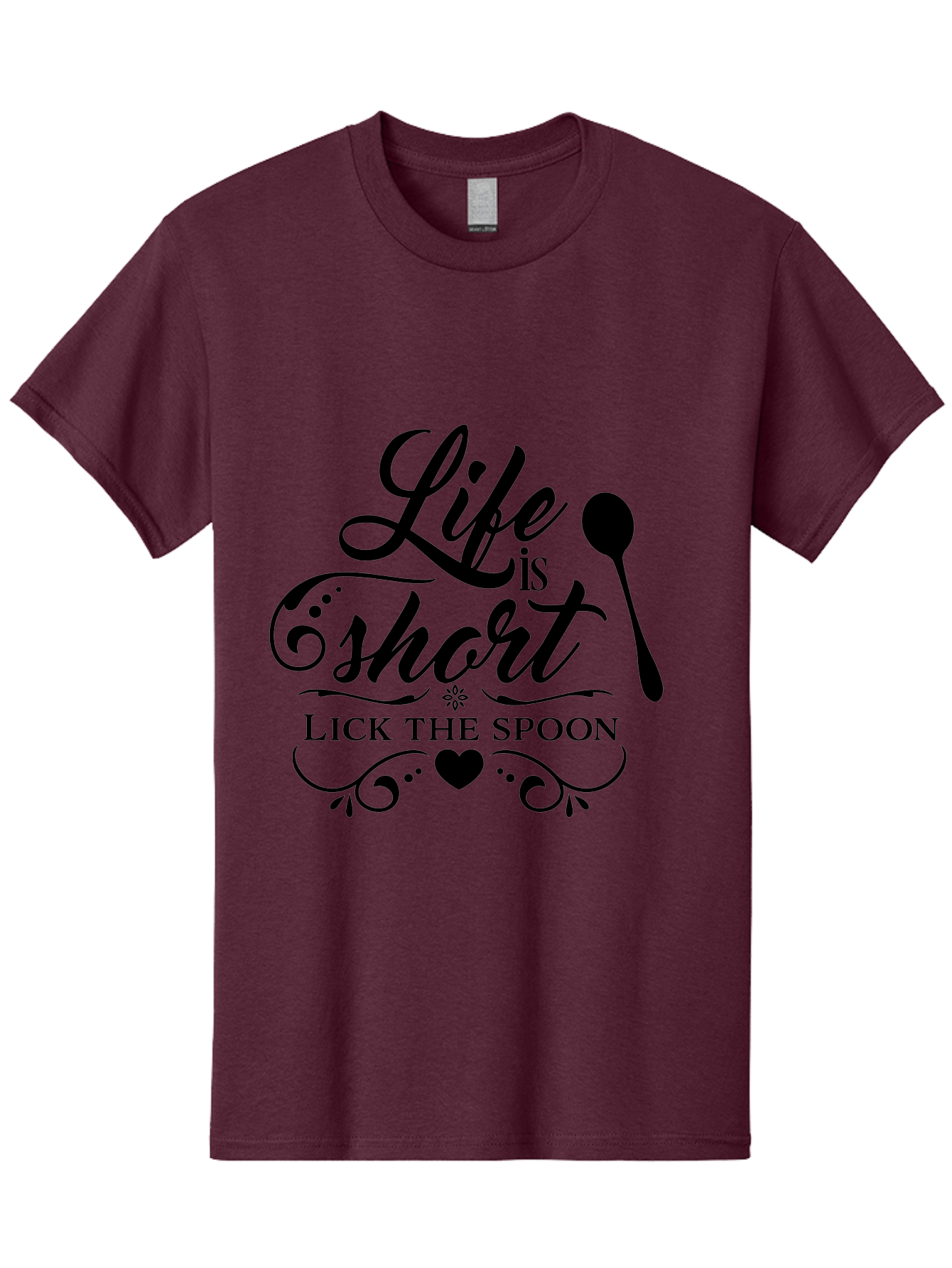 Life-Is-Short-Lick-The-Spoon Men'S Graphic Tee, 100% Cotton, Comfortable Casual Summer Wear, Machine Washable, Life Is Short, Lick The Spoon, Inspirational Quotes, Kitchen Utensils, Cooking Quotes, Foodie Sayings, Spoon, Heart, Aac946