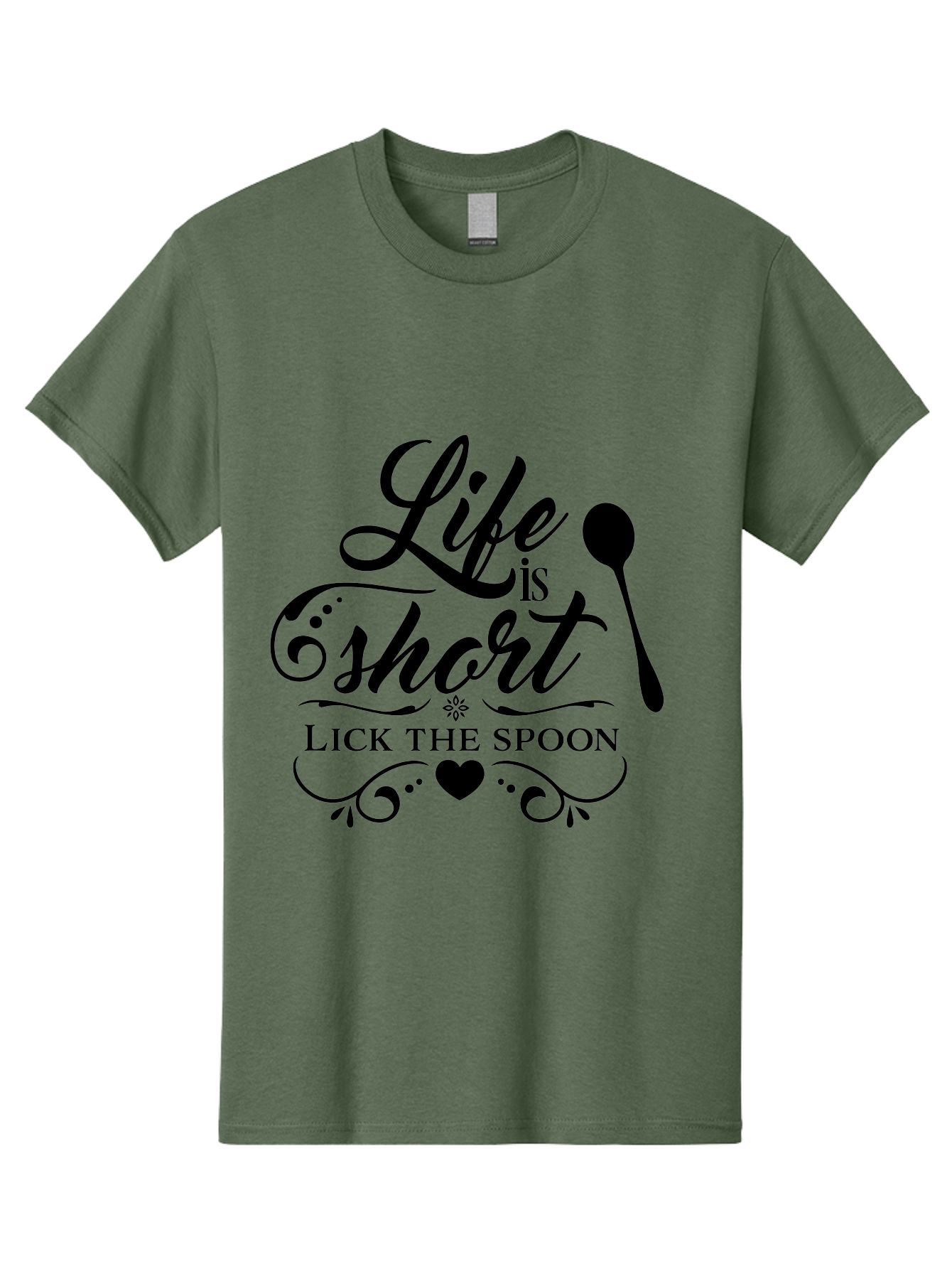 Life-Is-Short-Lick-The-Spoon Men'S Graphic Tee, 100% Cotton, Comfortable Casual Summer Wear, Machine Washable, Life Is Short, Lick The Spoon, Inspirational Quotes, Kitchen Utensils, Cooking Quotes, Foodie Sayings, Spoon, Heart, Aac946