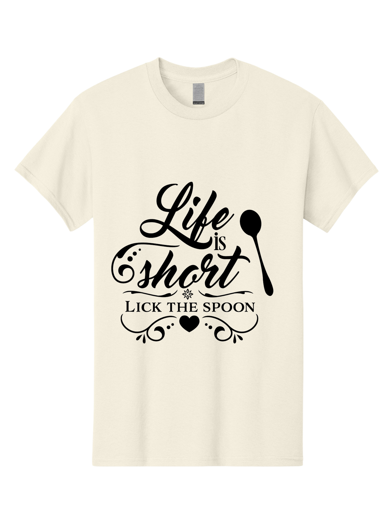Life-Is-Short-Lick-The-Spoon Men'S Graphic Tee, 100% Cotton, Comfortable Casual Summer Wear, Machine Washable, Life Is Short, Lick The Spoon, Inspirational Quotes, Kitchen Utensils, Cooking Quotes, Foodie Sayings, Spoon, Heart, Aac946