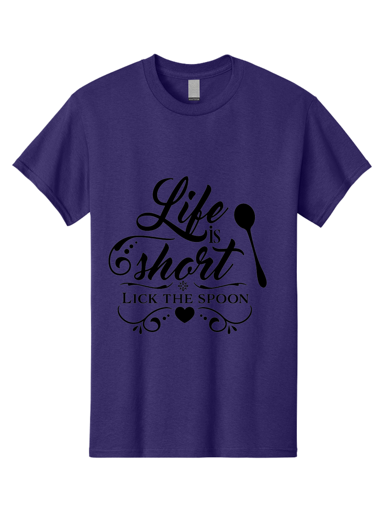 Life-Is-Short-Lick-The-Spoon Men'S Graphic Tee, 100% Cotton, Comfortable Casual Summer Wear, Machine Washable, Life Is Short, Lick The Spoon, Inspirational Quotes, Kitchen Utensils, Cooking Quotes, Foodie Sayings, Spoon, Heart, Aac946