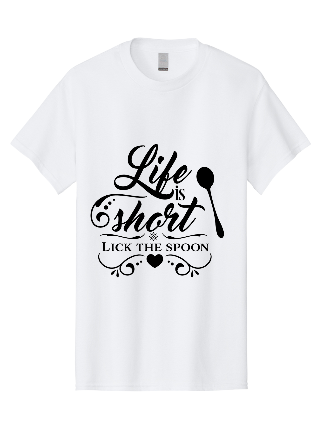 Life-Is-Short-Lick-The-Spoon Men'S Graphic Tee, 100% Cotton, Comfortable Casual Summer Wear, Machine Washable, Life Is Short, Lick The Spoon, Inspirational Quotes, Kitchen Utensils, Cooking Quotes, Foodie Sayings, Spoon, Heart, Aac946