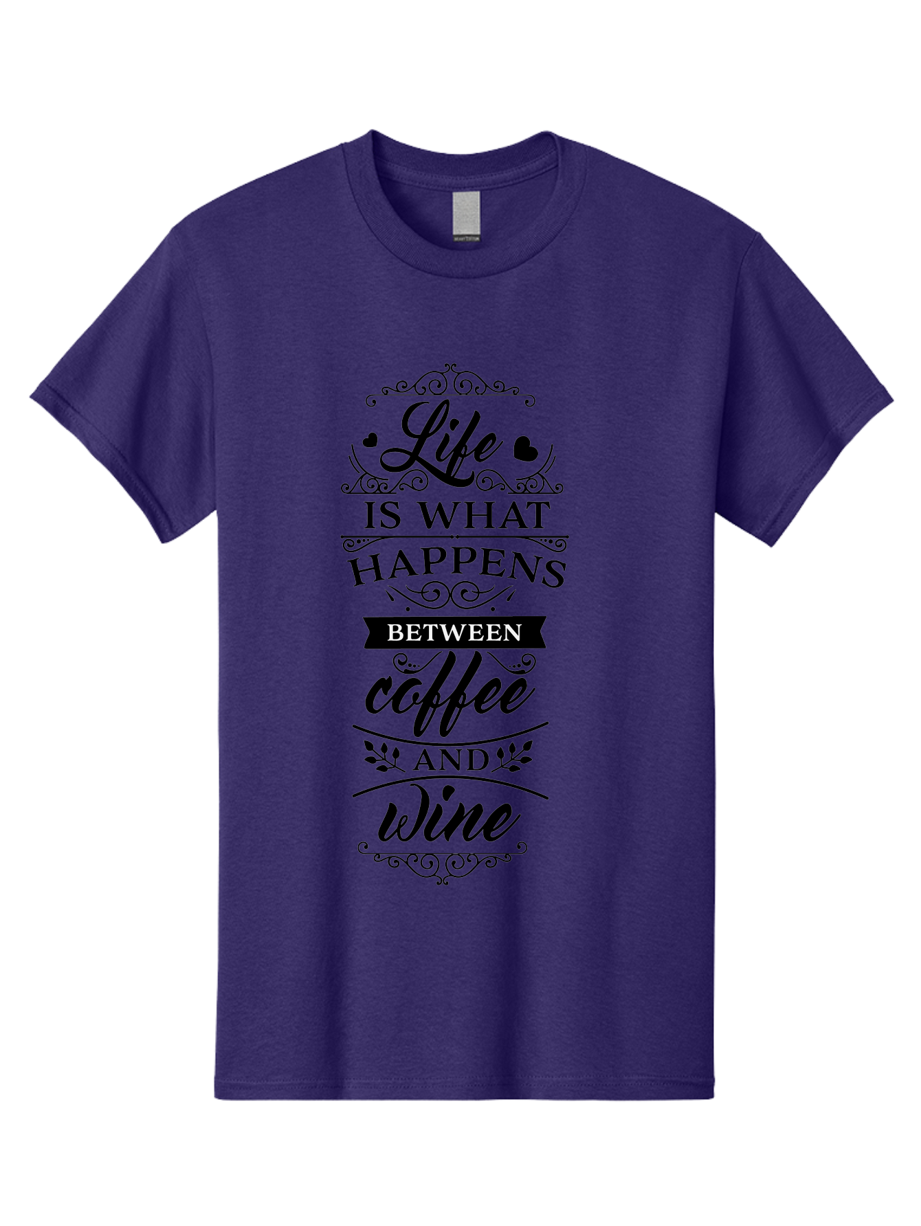 Life-Is-What-Happens-Between-Coffee-And-Wine Men'S Graphic Tee, 100% Cotton, Comfortable Casual Summer Wear, Machine Washable, Coffee And Wine Quote, Life Is What Happens Between Coffee And Wine, Typography Art, Inspirational Quotes, Aac949