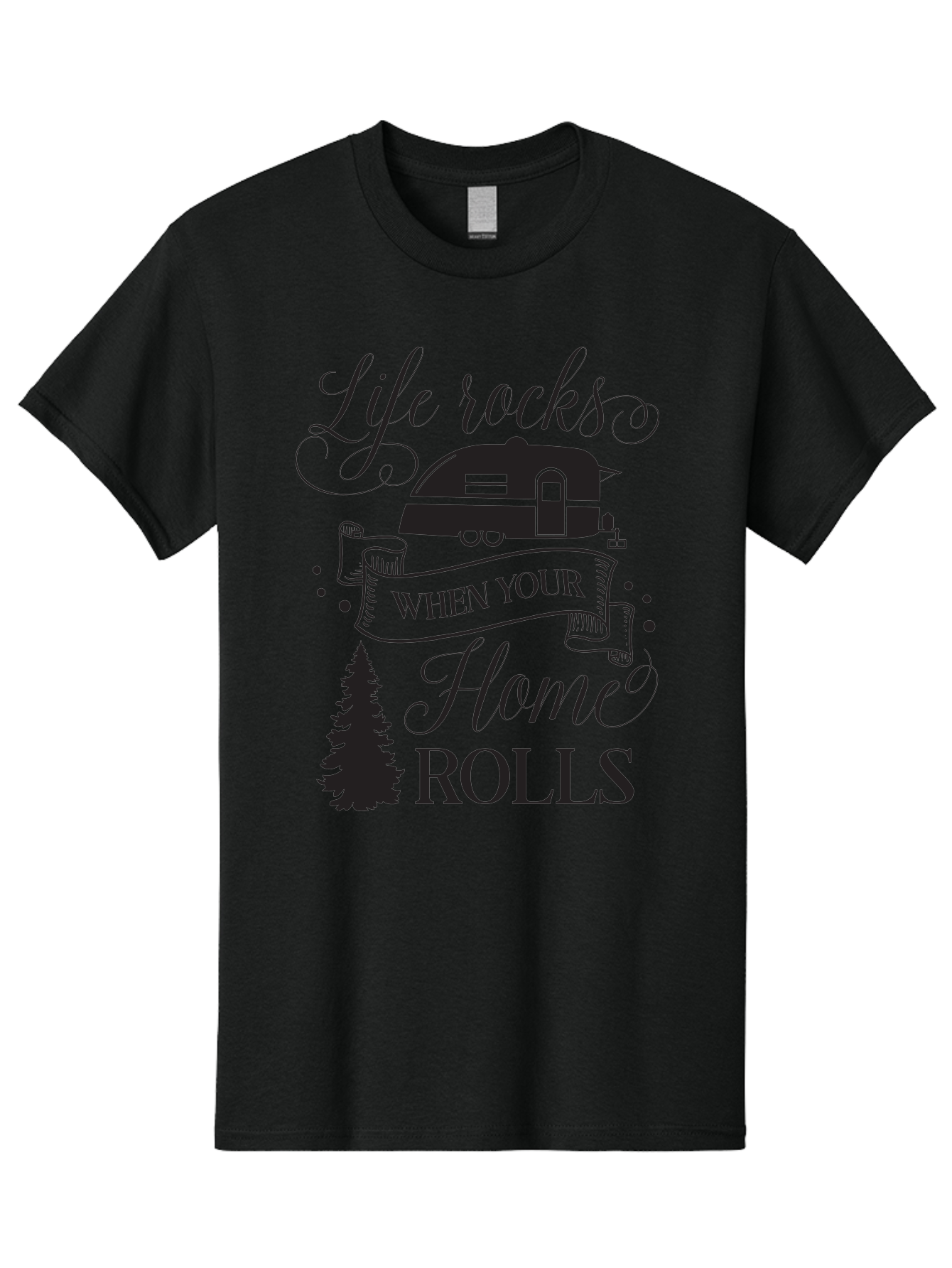 Life-Rocks-When-Your-Home-Rolls Men'S Graphic Tee, 100% Cotton, Comfortable Casual Summer Wear, Machine Washable, Camper Trailer, Camping Life, Adventure, Outdoor Lifestyle, Travel Trailer, Freedom, Wanderlust, Road Trip, Camping Quote Aac950