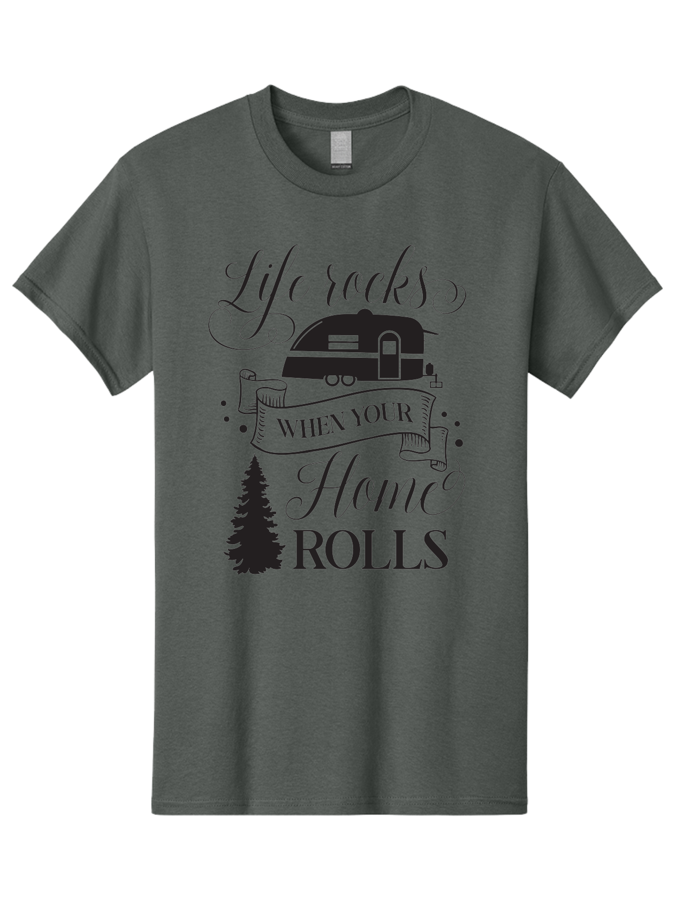 Life-Rocks-When-Your-Home-Rolls Men'S Graphic Tee, 100% Cotton, Comfortable Casual Summer Wear, Machine Washable, Camper Trailer, Camping Life, Adventure, Outdoor Lifestyle, Travel Trailer, Freedom, Wanderlust, Road Trip, Camping Quote Aac950