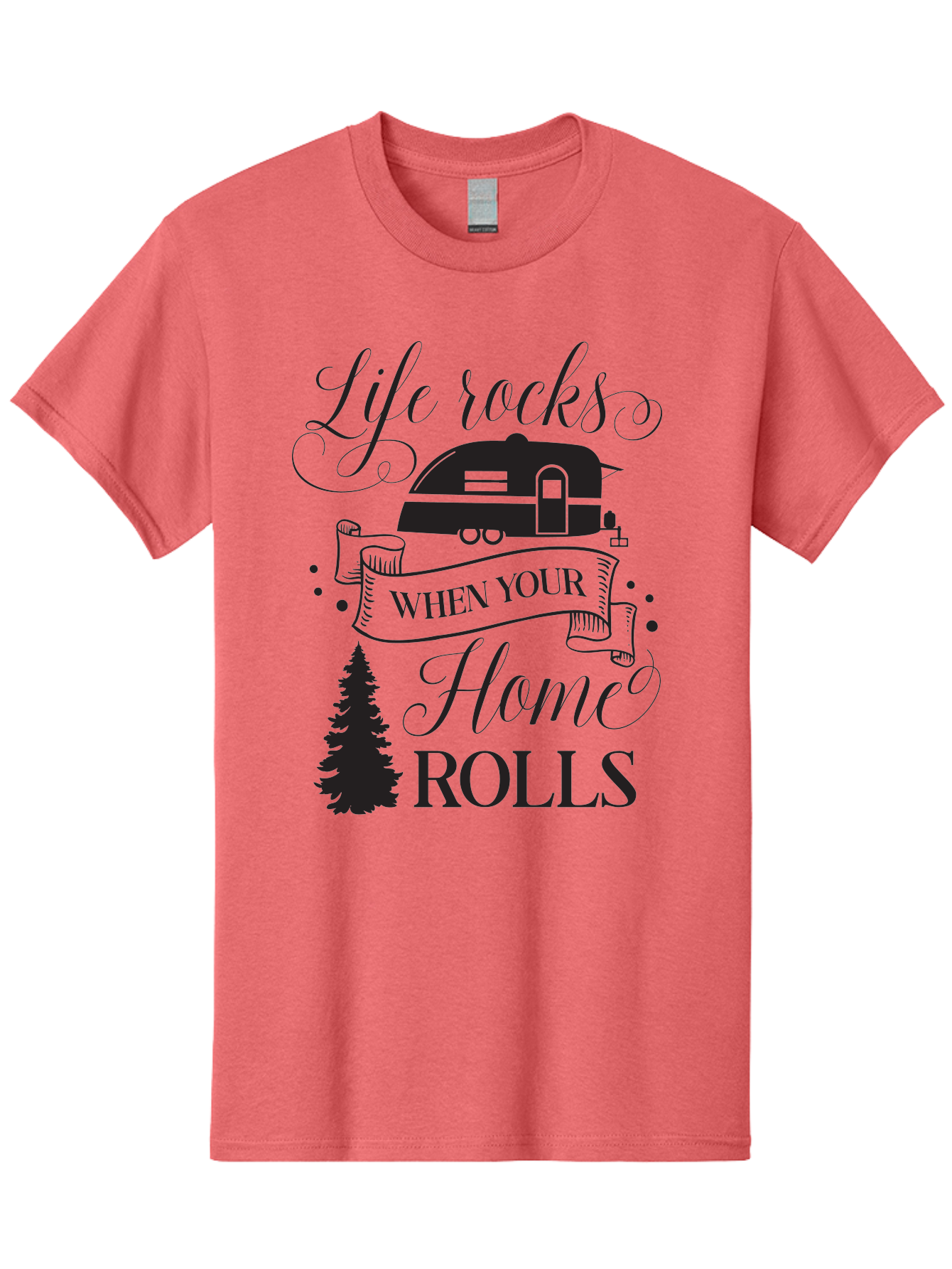 Life-Rocks-When-Your-Home-Rolls Men'S Graphic Tee, 100% Cotton, Comfortable Casual Summer Wear, Machine Washable, Camper Trailer, Camping Life, Adventure, Outdoor Lifestyle, Travel Trailer, Freedom, Wanderlust, Road Trip, Camping Quote Aac950