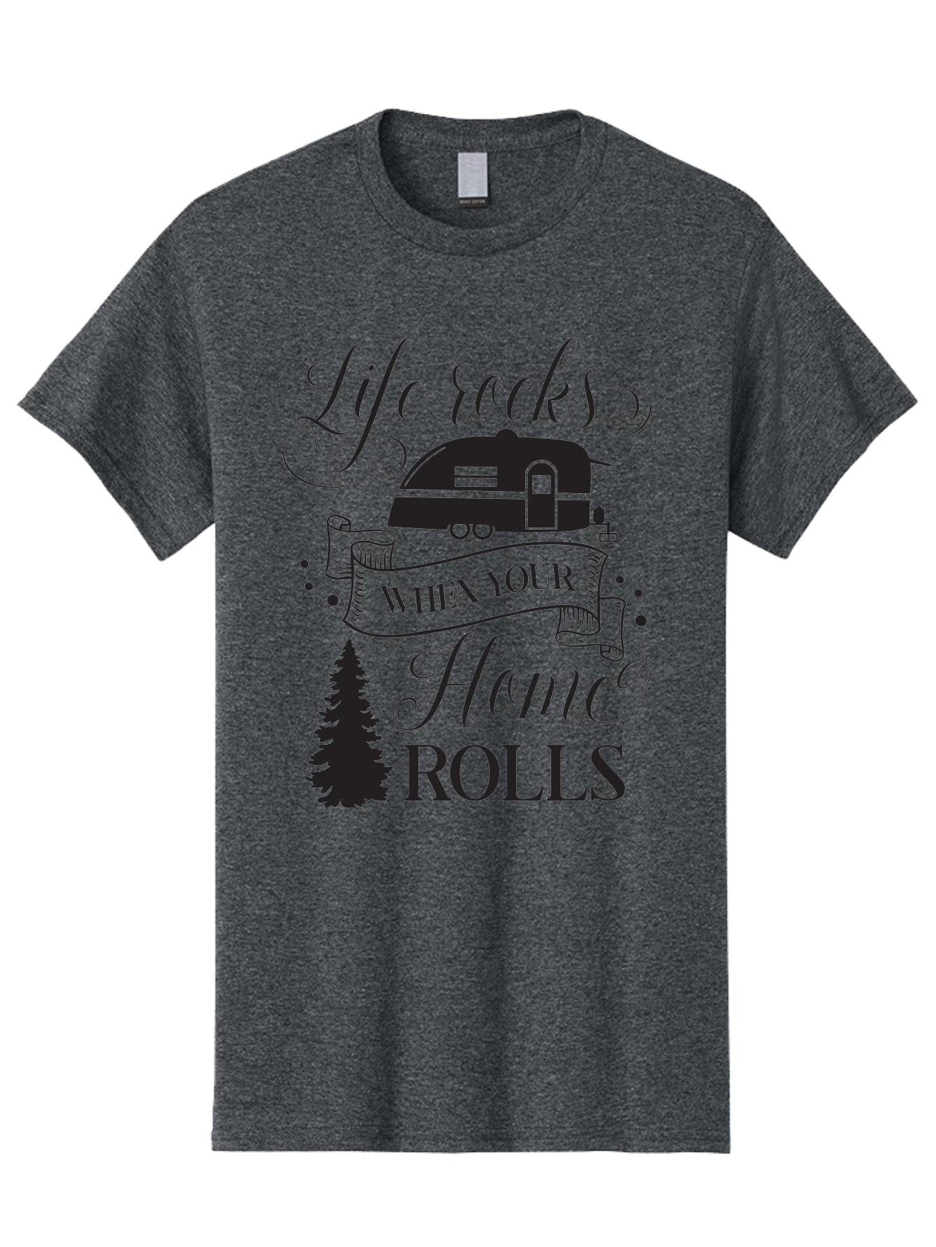Life-Rocks-When-Your-Home-Rolls Men'S Graphic Tee, 100% Cotton, Comfortable Casual Summer Wear, Machine Washable, Camper Trailer, Camping Life, Adventure, Outdoor Lifestyle, Travel Trailer, Freedom, Wanderlust, Road Trip, Camping Quote Aac950