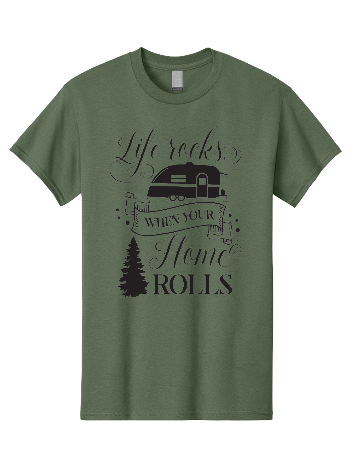 Life-Rocks-When-Your-Home-Rolls Men'S Graphic Tee, 100% Cotton, Comfortable Casual Summer Wear, Machine Washable, Camper Trailer, Camping Life, Adventure, Outdoor Lifestyle, Travel Trailer, Freedom, Wanderlust, Road Trip, Camping Quote Aac950