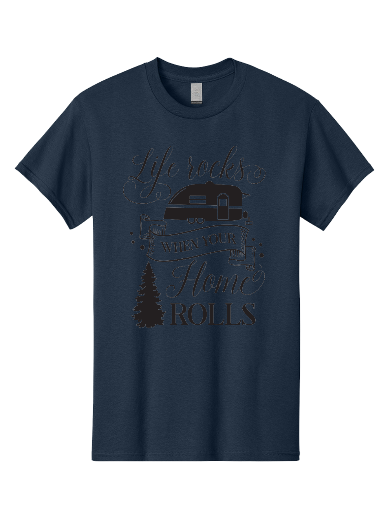 Life-Rocks-When-Your-Home-Rolls Men'S Graphic Tee, 100% Cotton, Comfortable Casual Summer Wear, Machine Washable, Camper Trailer, Camping Life, Adventure, Outdoor Lifestyle, Travel Trailer, Freedom, Wanderlust, Road Trip, Camping Quote Aac950