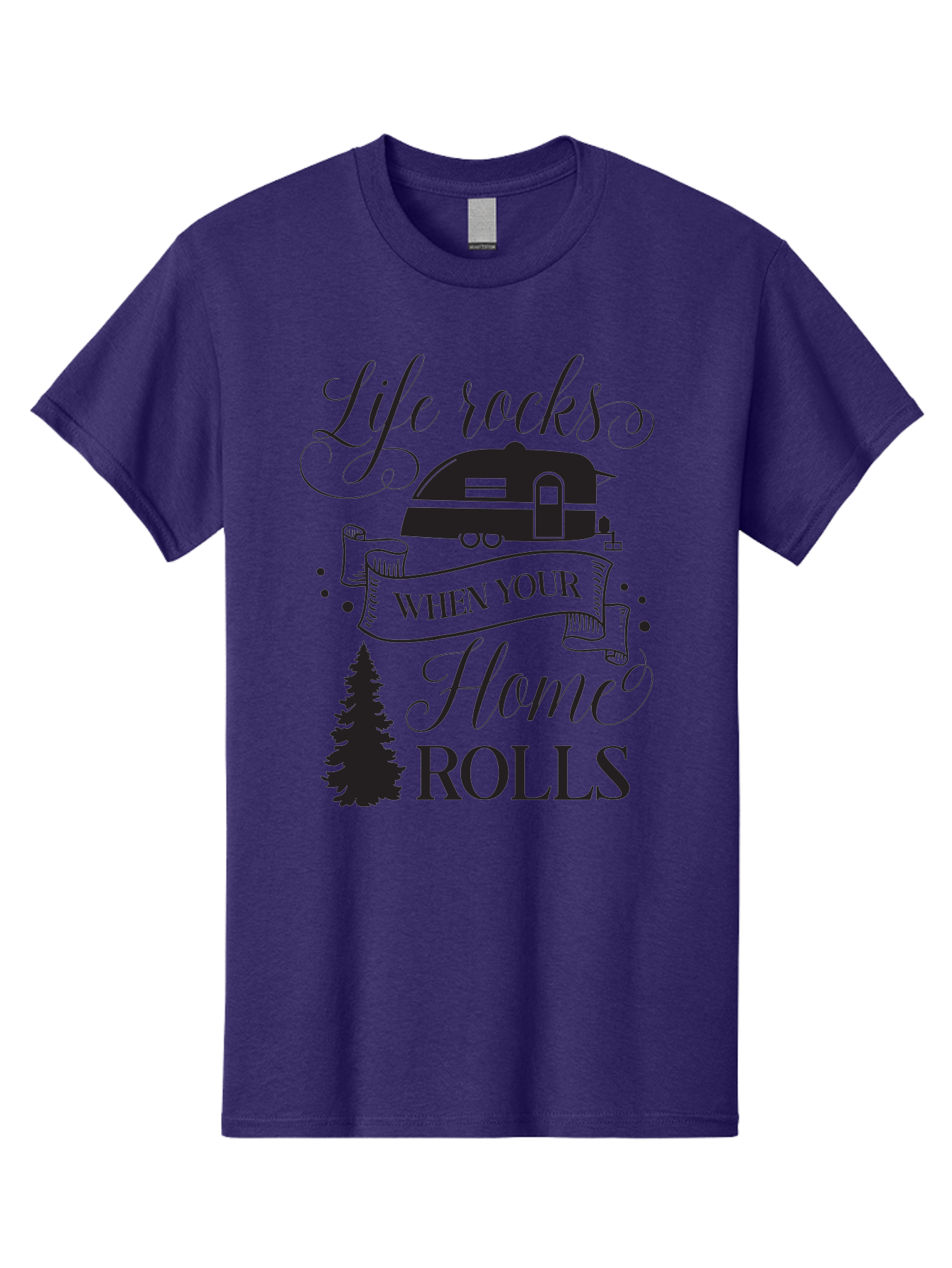 Life-Rocks-When-Your-Home-Rolls Men'S Graphic Tee, 100% Cotton, Comfortable Casual Summer Wear, Machine Washable, Camper Trailer, Camping Life, Adventure, Outdoor Lifestyle, Travel Trailer, Freedom, Wanderlust, Road Trip, Camping Quote Aac950