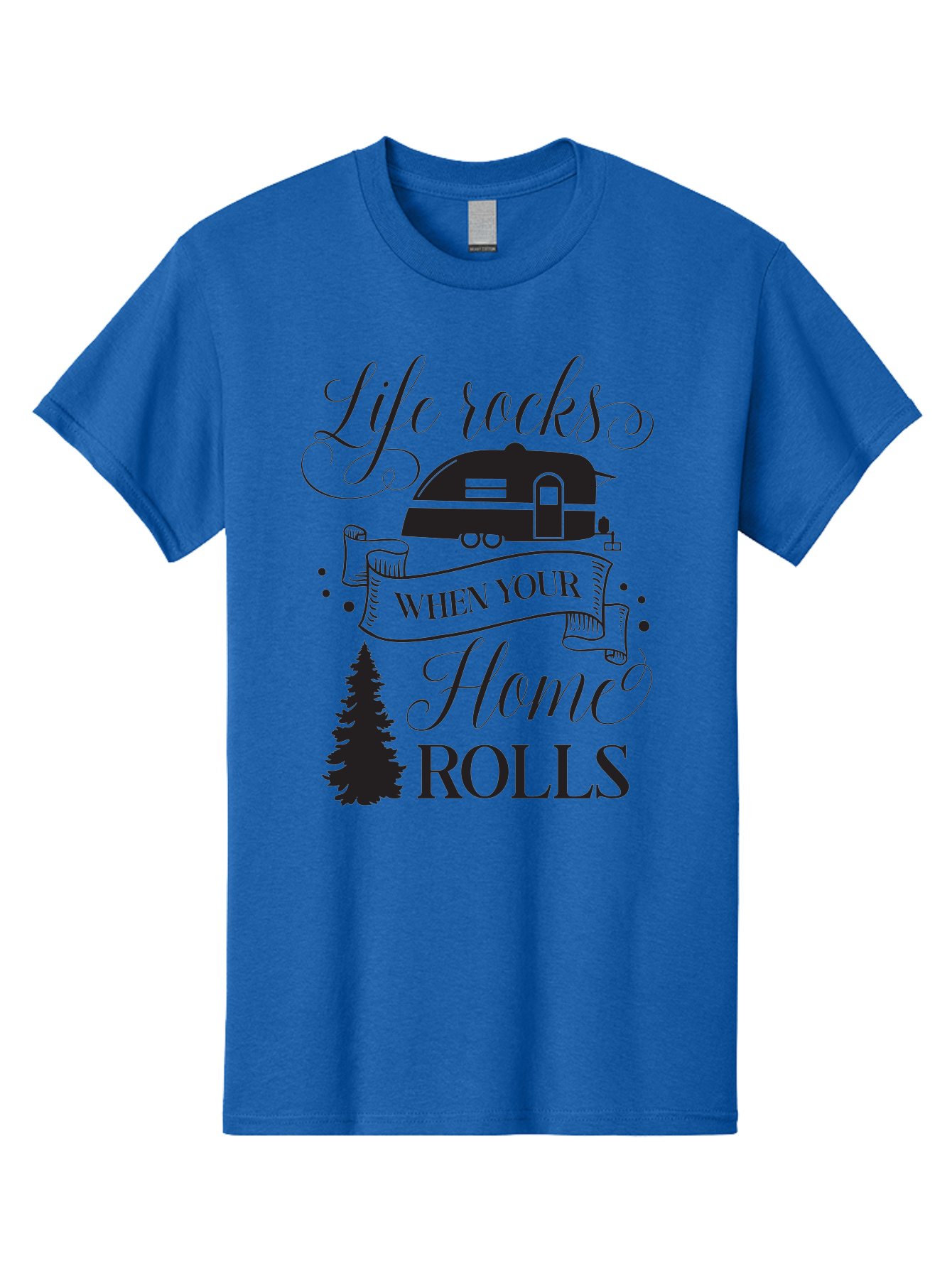 Life-Rocks-When-Your-Home-Rolls Men'S Graphic Tee, 100% Cotton, Comfortable Casual Summer Wear, Machine Washable, Camper Trailer, Camping Life, Adventure, Outdoor Lifestyle, Travel Trailer, Freedom, Wanderlust, Road Trip, Camping Quote Aac950
