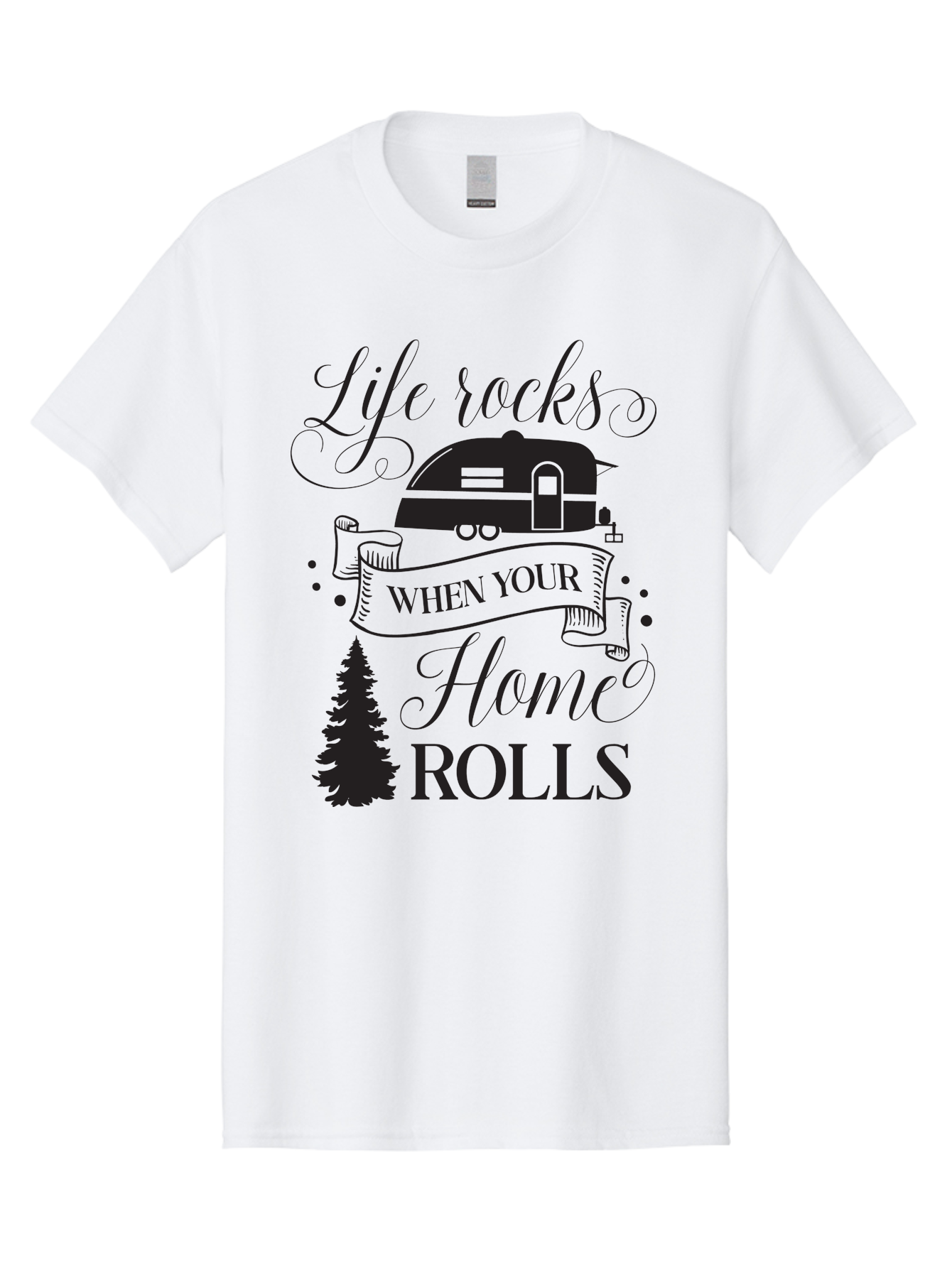 Life-Rocks-When-Your-Home-Rolls Men'S Graphic Tee, 100% Cotton, Comfortable Casual Summer Wear, Machine Washable, Camper Trailer, Camping Life, Adventure, Outdoor Lifestyle, Travel Trailer, Freedom, Wanderlust, Road Trip, Camping Quote Aac950