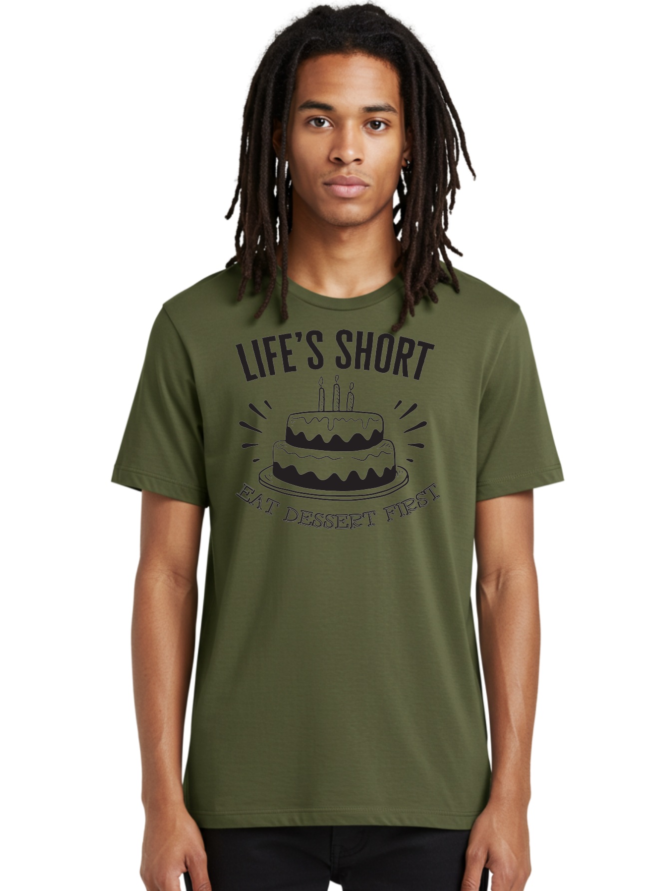 Life-S-Short-Eat-Dessert-First Men'S Graphic Tee, 100% Cotton, Comfortable Casual Summer Wear, Machine Washable, Life'S Short Eat Dessert First, Birthday Cake, Dessert Lovers, Sweet Treats, Indulgent Delights, Celebratory Treats, Aac951