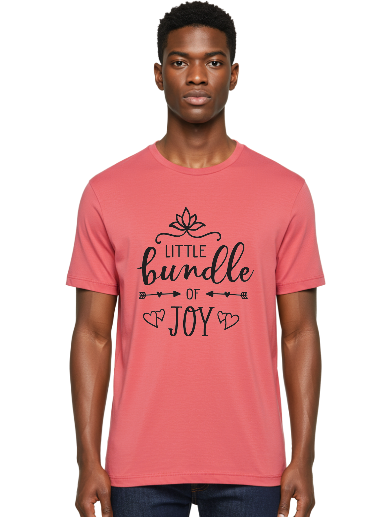 Little-Bundle-Of-Joy Men'S Graphic Tee, 100% Cotton, Comfortable Casual Summer Wear, Machine Washable, New Baby Announcement, Joyful Sentiment, Cute Typography, Baby'S Arrival, Decorative Elements, Hearts, Arrows, Minimalist Design, Aac952