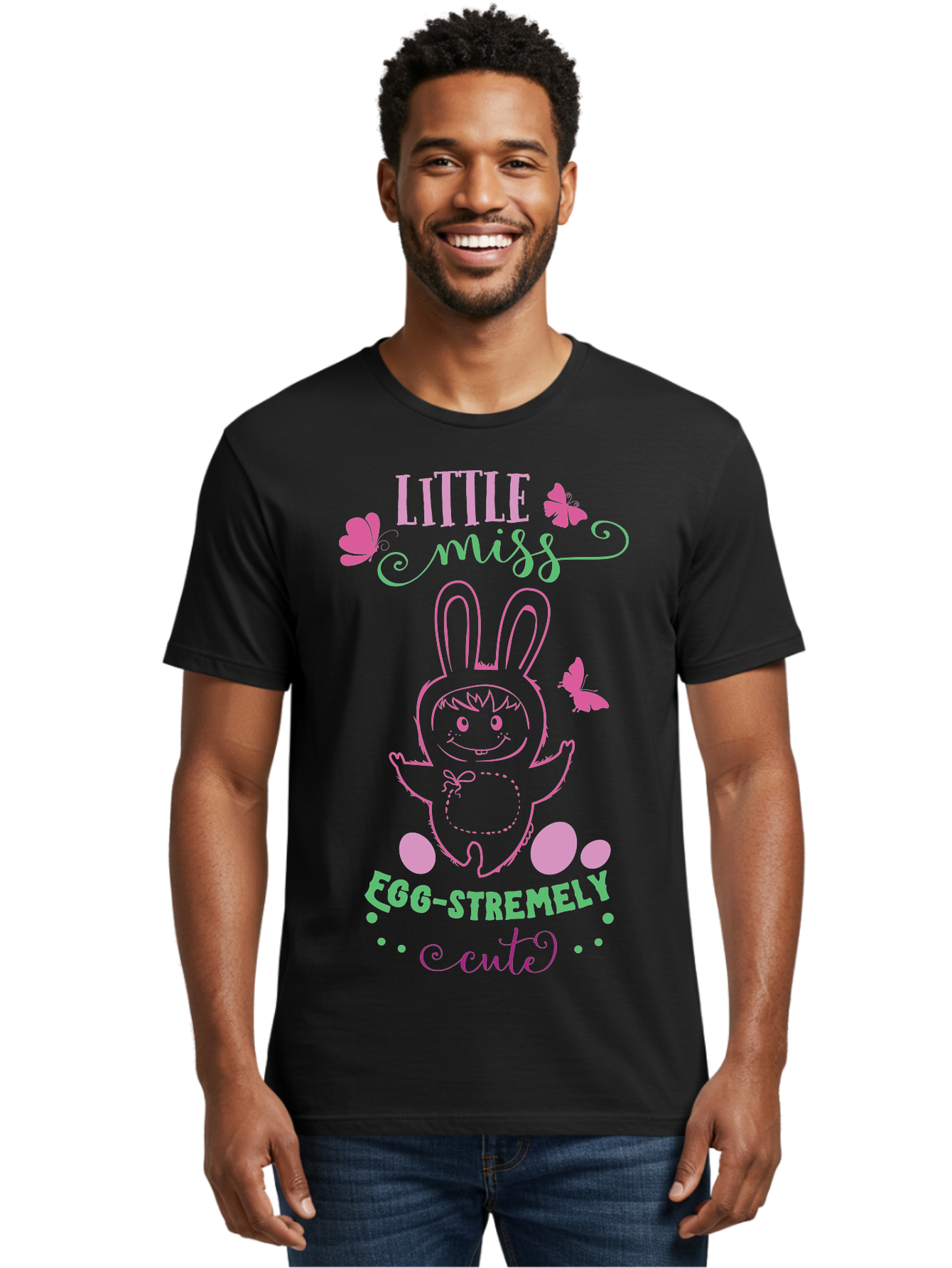 Little-Egg-Stra-Cute Men'S Graphic Tee, 100% Cotton, Comfortable Casual Summer Wear, Machine Washable, Easter Bunny, Cute Cartoon Character, Eggs-Travagant Design, Easter Eggs, Pastel Colors, Whimsical Illustration, Bunny Love, Spring Theme, Aac953