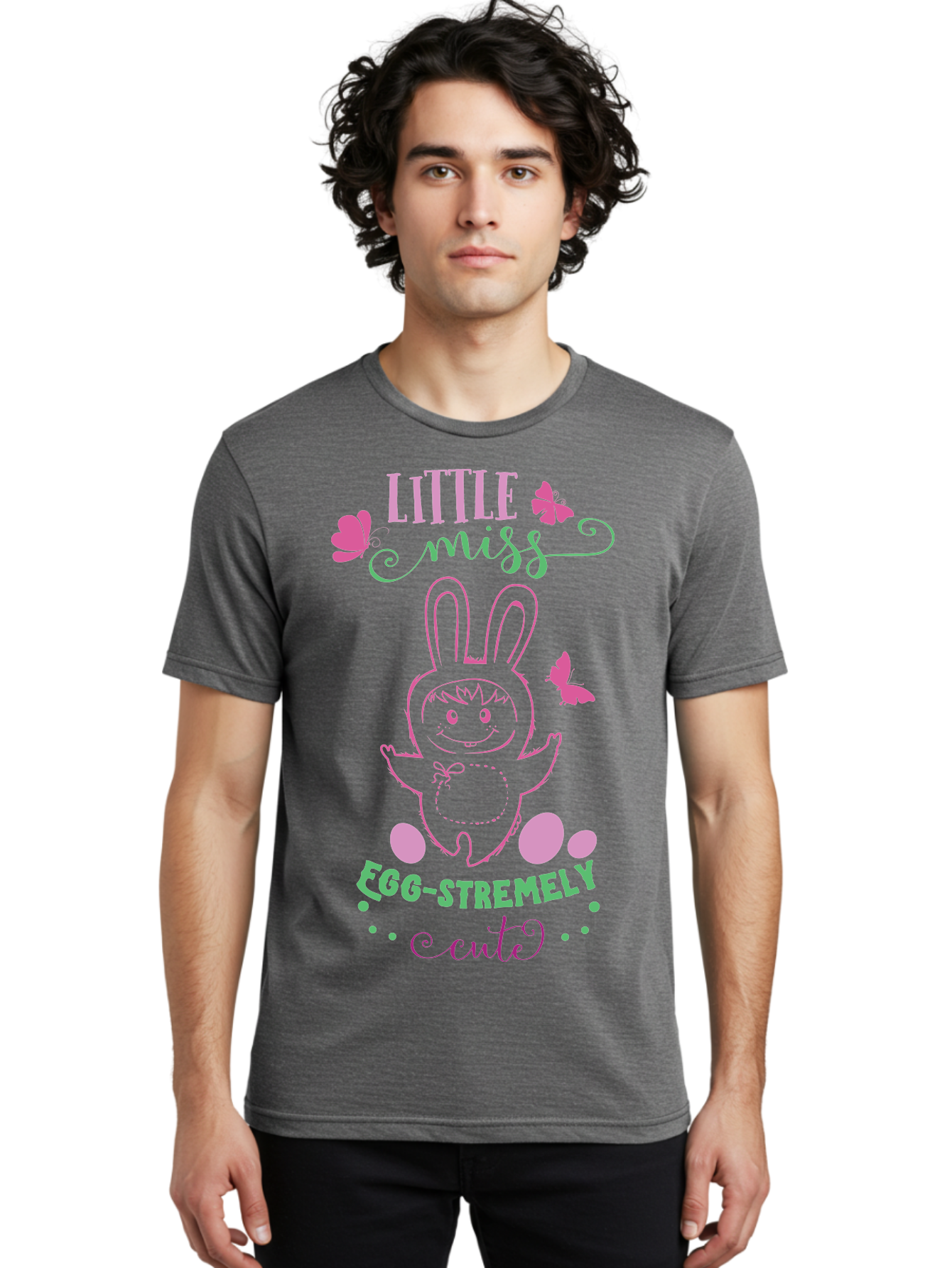 Little-Egg-Stra-Cute Men'S Graphic Tee, 100% Cotton, Comfortable Casual Summer Wear, Machine Washable, Easter Bunny, Cute Cartoon Character, Eggs-Travagant Design, Easter Eggs, Pastel Colors, Whimsical Illustration, Bunny Love, Spring Theme, Aac953