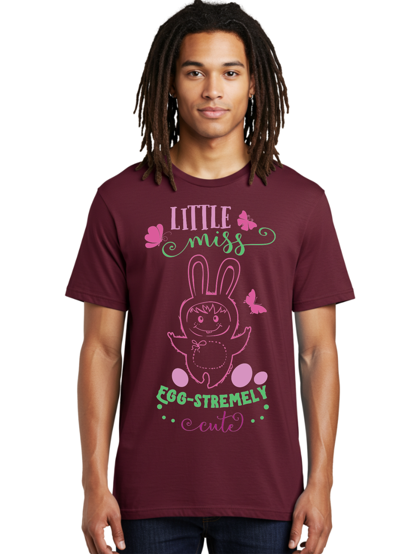 Little-Egg-Stra-Cute Men'S Graphic Tee, 100% Cotton, Comfortable Casual Summer Wear, Machine Washable, Easter Bunny, Cute Cartoon Character, Eggs-Travagant Design, Easter Eggs, Pastel Colors, Whimsical Illustration, Bunny Love, Spring Theme, Aac953