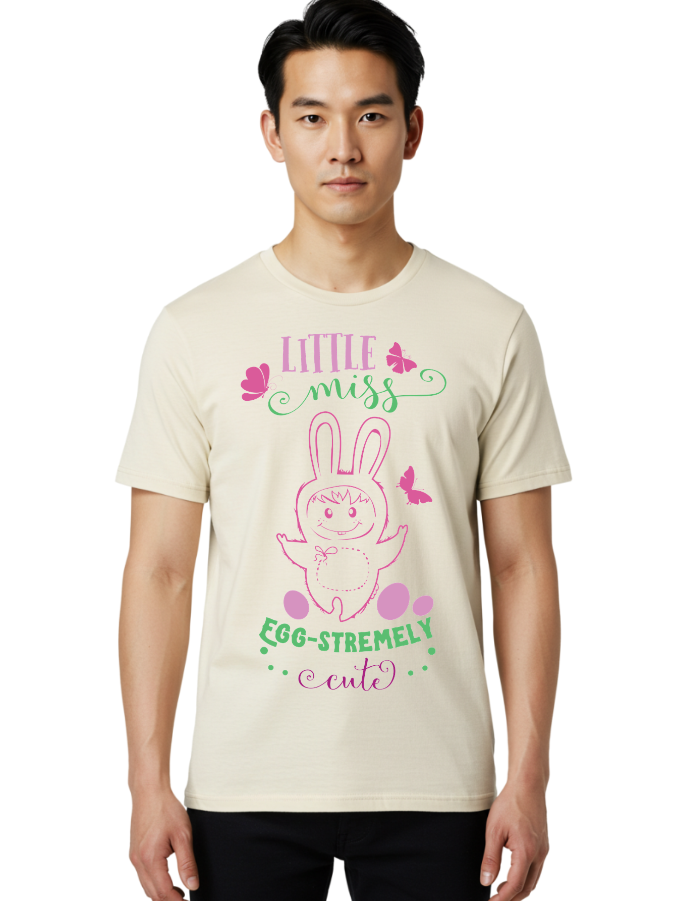 Little-Egg-Stra-Cute Men'S Graphic Tee, 100% Cotton, Comfortable Casual Summer Wear, Machine Washable, Easter Bunny, Cute Cartoon Character, Eggs-Travagant Design, Easter Eggs, Pastel Colors, Whimsical Illustration, Bunny Love, Spring Theme, Aac953