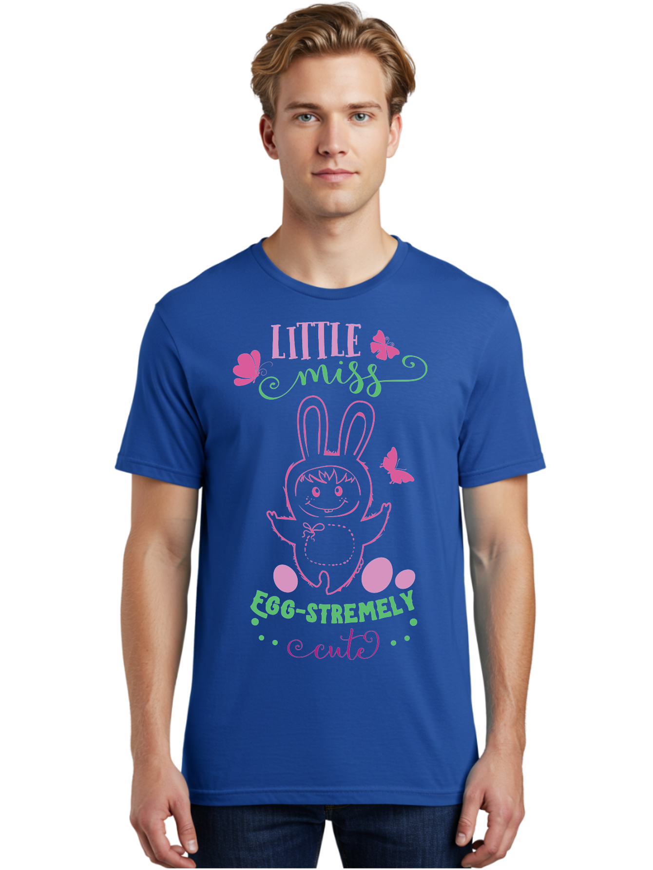 Little-Egg-Stra-Cute Men'S Graphic Tee, 100% Cotton, Comfortable Casual Summer Wear, Machine Washable, Easter Bunny, Cute Cartoon Character, Eggs-Travagant Design, Easter Eggs, Pastel Colors, Whimsical Illustration, Bunny Love, Spring Theme, Aac953