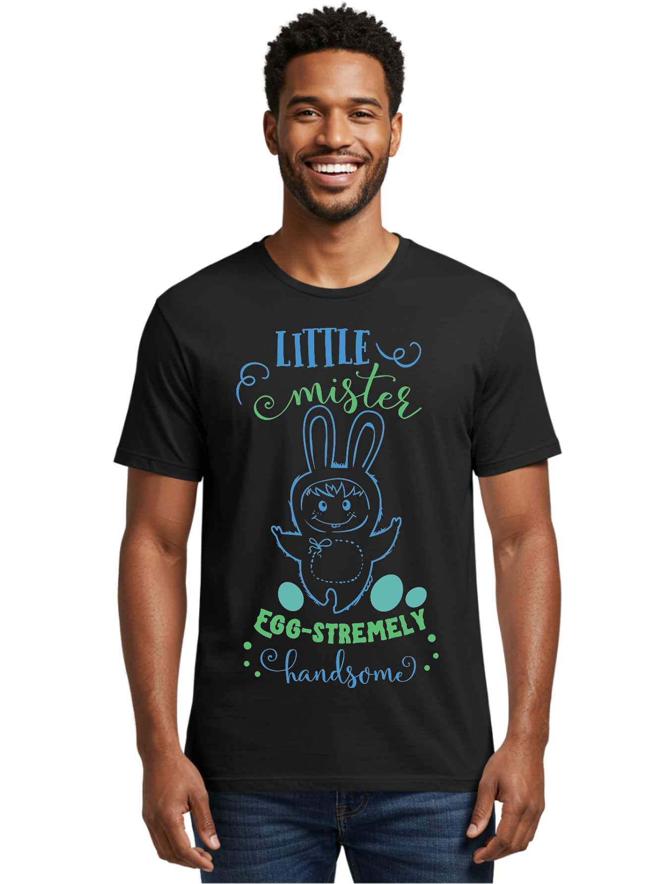 Little-Meepy-Egg-Stremely Men'S Graphic Tee, 100% Cotton, Comfortable Casual Summer Wear, Machine Washable, Easter Bunny, Cute Cartoon Character, Funny Bunny, Easter Eggs, Egg-Stremely Handsome, Little Bunny, Adorable Design, Bunny Love, Aac955