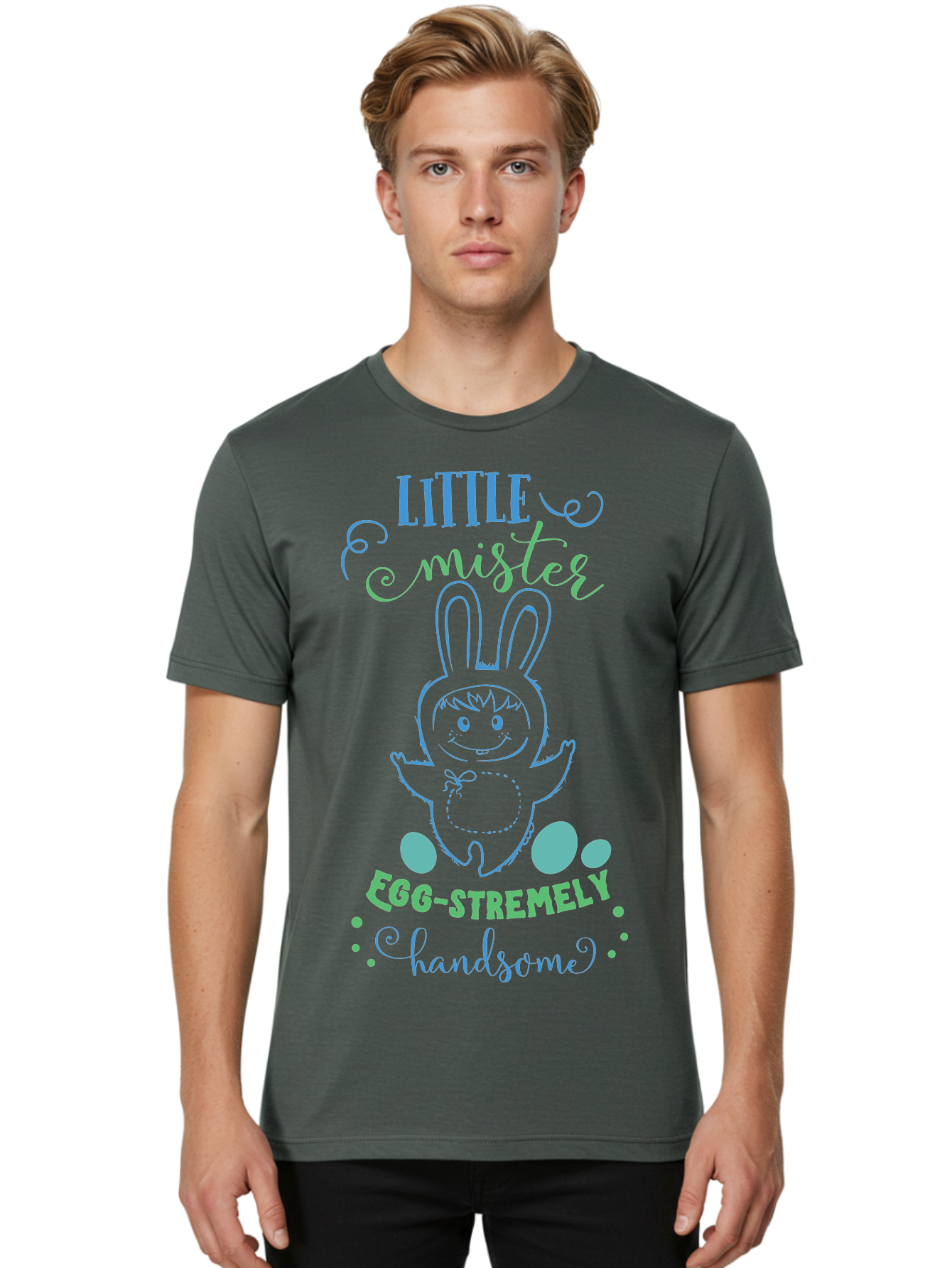 Little-Meepy-Egg-Stremely Men'S Graphic Tee, 100% Cotton, Comfortable Casual Summer Wear, Machine Washable, Easter Bunny, Cute Cartoon Character, Funny Bunny, Easter Eggs, Egg-Stremely Handsome, Little Bunny, Adorable Design, Bunny Love, Aac955