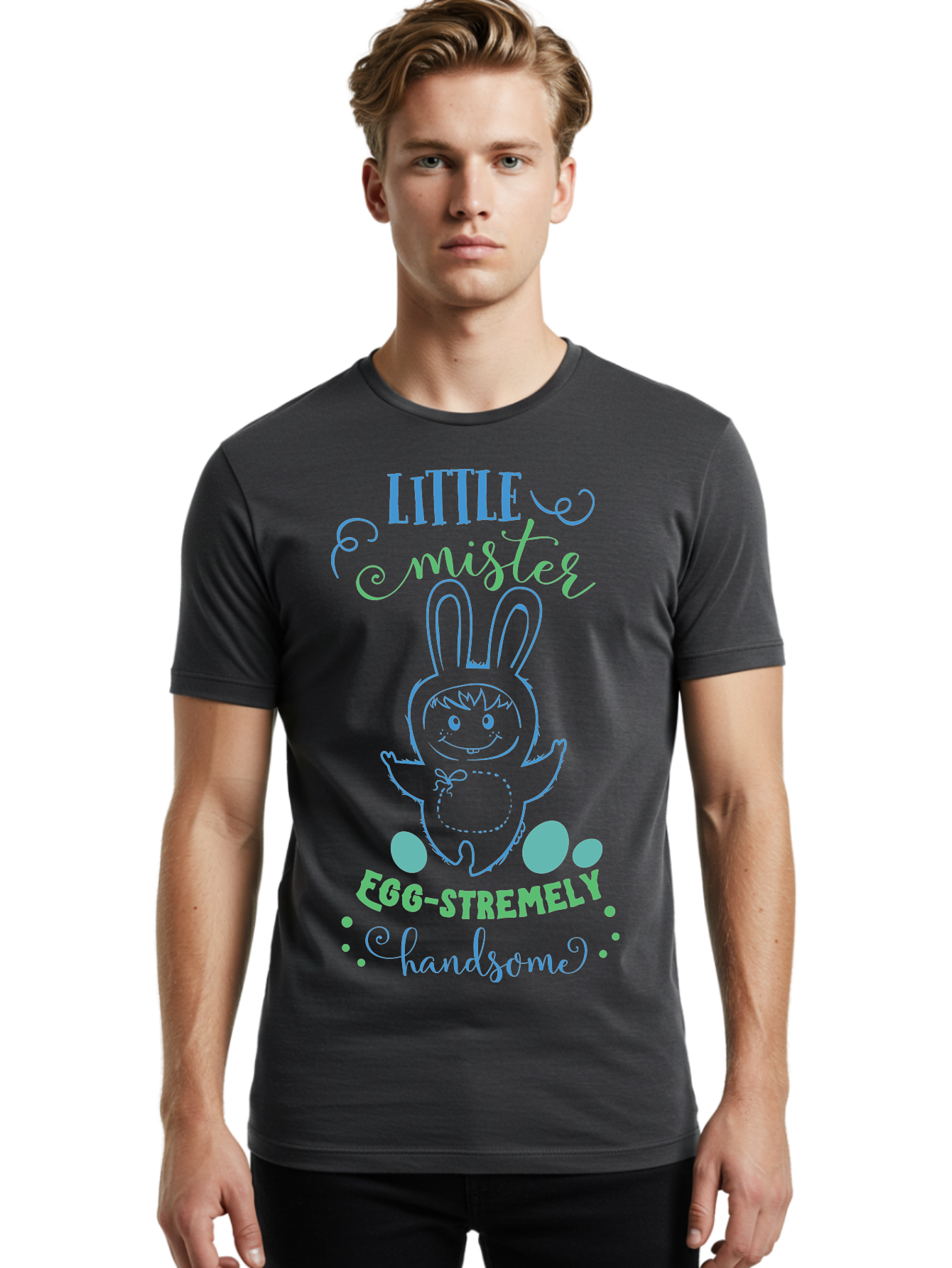 Little-Meepy-Egg-Stremely Men'S Graphic Tee, 100% Cotton, Comfortable Casual Summer Wear, Machine Washable, Easter Bunny, Cute Cartoon Character, Funny Bunny, Easter Eggs, Egg-Stremely Handsome, Little Bunny, Adorable Design, Bunny Love, Aac955