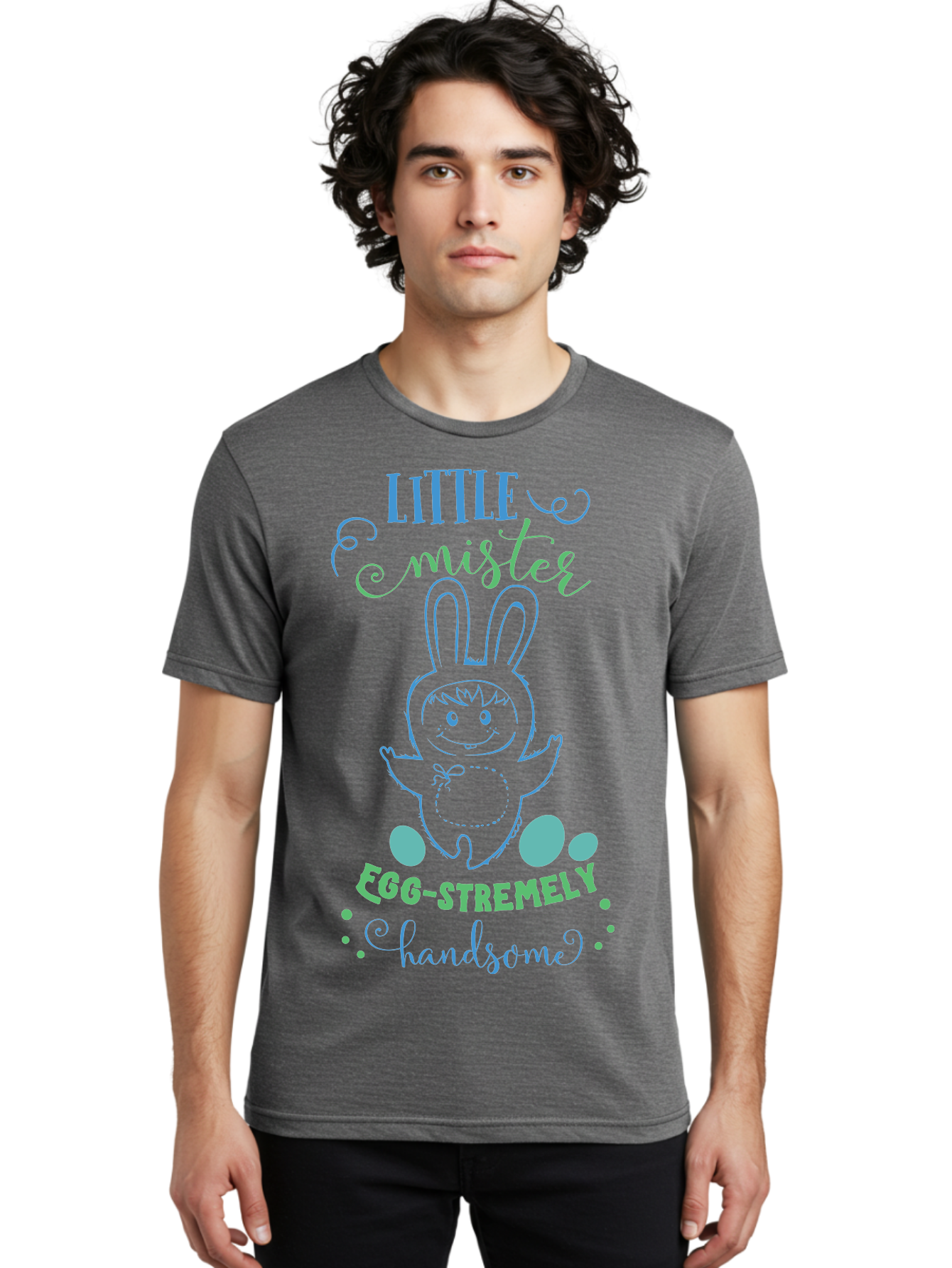 Little-Meepy-Egg-Stremely Men'S Graphic Tee, 100% Cotton, Comfortable Casual Summer Wear, Machine Washable, Easter Bunny, Cute Cartoon Character, Funny Bunny, Easter Eggs, Egg-Stremely Handsome, Little Bunny, Adorable Design, Bunny Love, Aac955