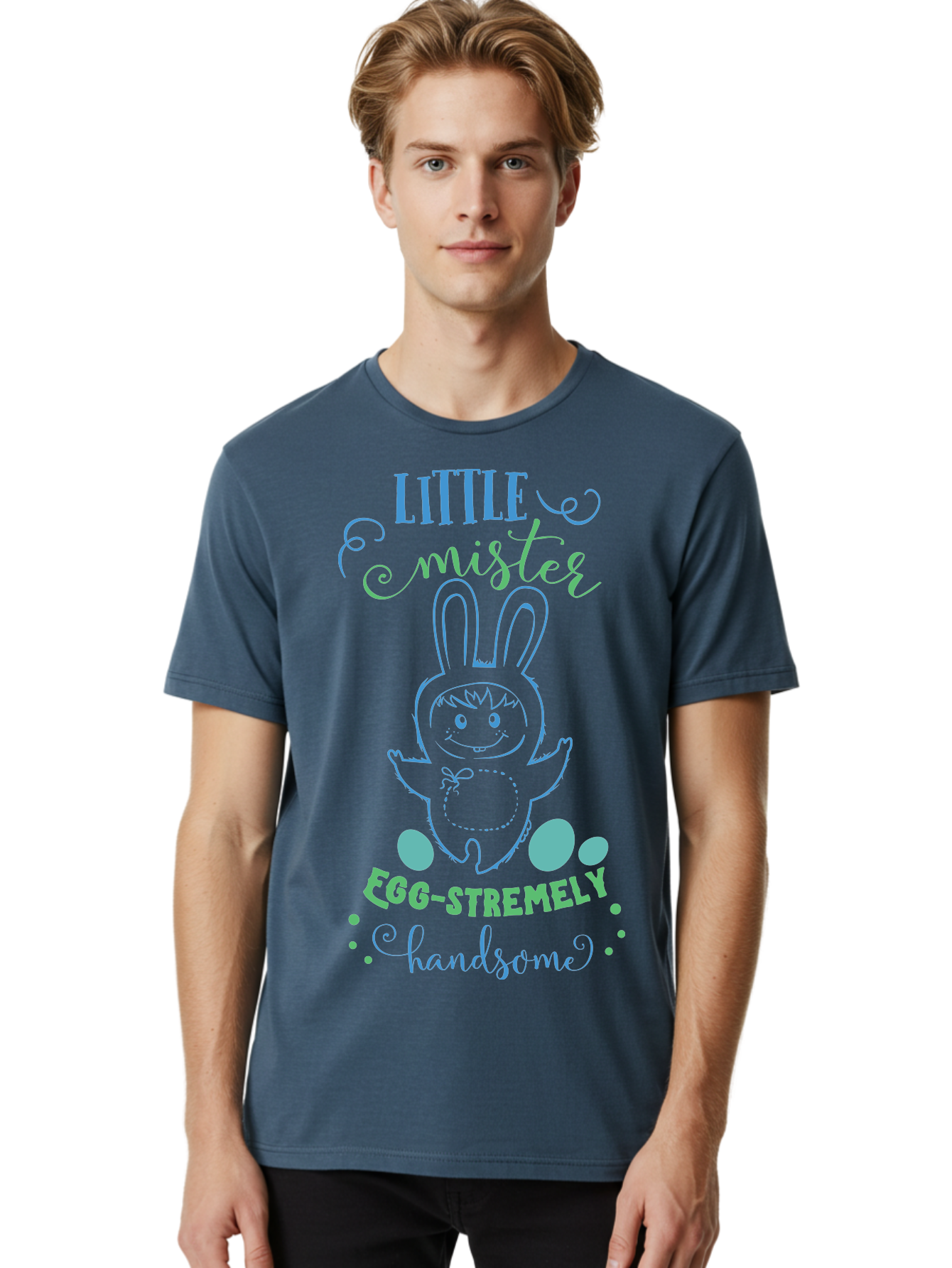 Little-Meepy-Egg-Stremely Men'S Graphic Tee, 100% Cotton, Comfortable Casual Summer Wear, Machine Washable, Easter Bunny, Cute Cartoon Character, Funny Bunny, Easter Eggs, Egg-Stremely Handsome, Little Bunny, Adorable Design, Bunny Love, Aac955