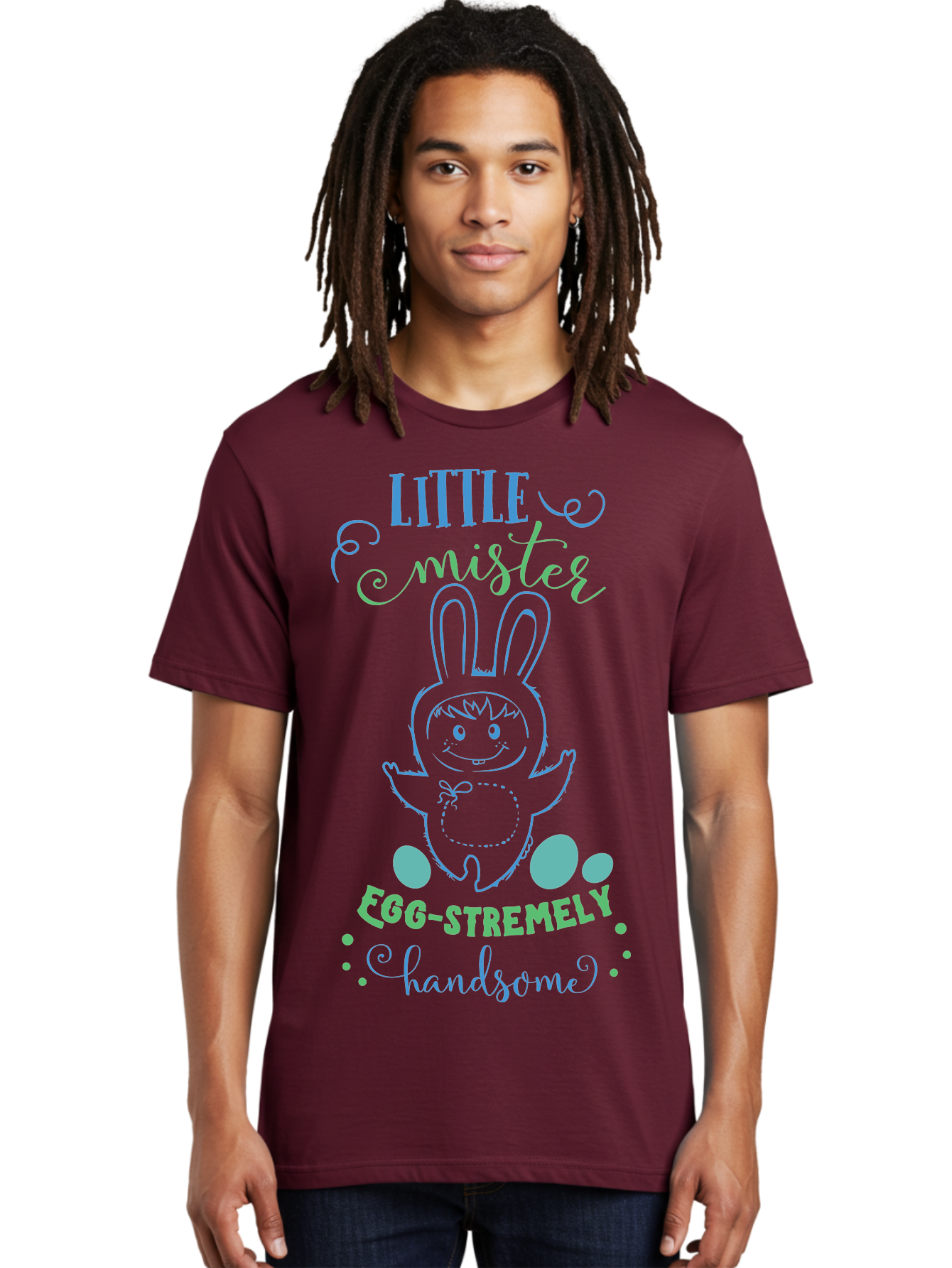 Little-Meepy-Egg-Stremely Men'S Graphic Tee, 100% Cotton, Comfortable Casual Summer Wear, Machine Washable, Easter Bunny, Cute Cartoon Character, Funny Bunny, Easter Eggs, Egg-Stremely Handsome, Little Bunny, Adorable Design, Bunny Love, Aac955