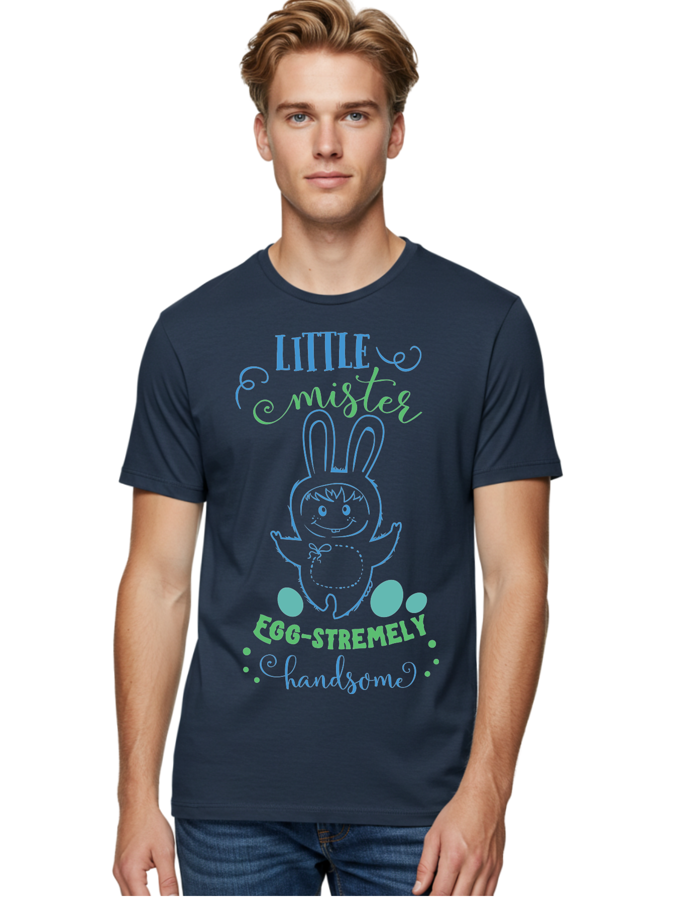 Little-Meepy-Egg-Stremely Men'S Graphic Tee, 100% Cotton, Comfortable Casual Summer Wear, Machine Washable, Easter Bunny, Cute Cartoon Character, Funny Bunny, Easter Eggs, Egg-Stremely Handsome, Little Bunny, Adorable Design, Bunny Love, Aac955