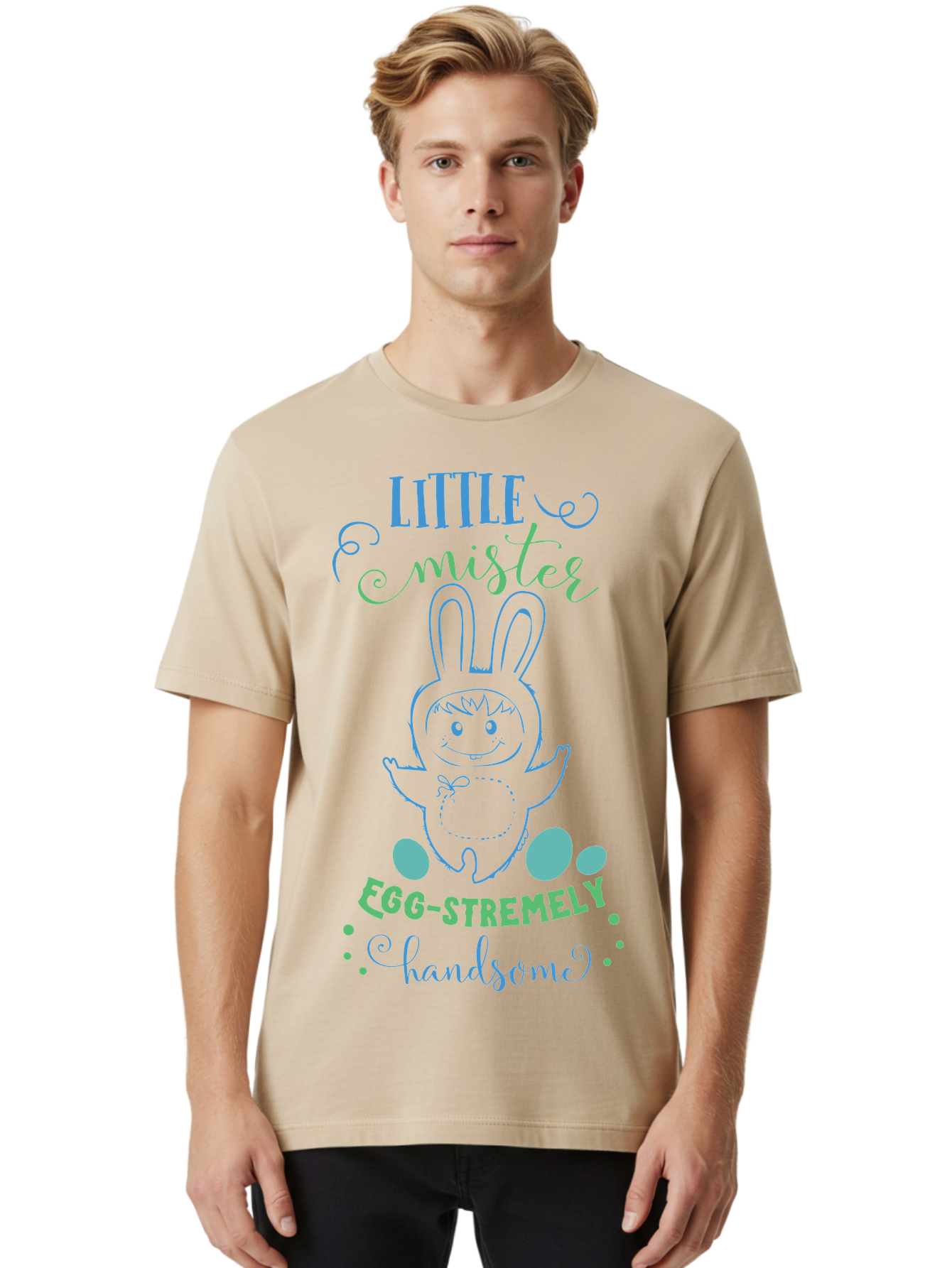 Little-Meepy-Egg-Stremely Men'S Graphic Tee, 100% Cotton, Comfortable Casual Summer Wear, Machine Washable, Easter Bunny, Cute Cartoon Character, Funny Bunny, Easter Eggs, Egg-Stremely Handsome, Little Bunny, Adorable Design, Bunny Love, Aac955