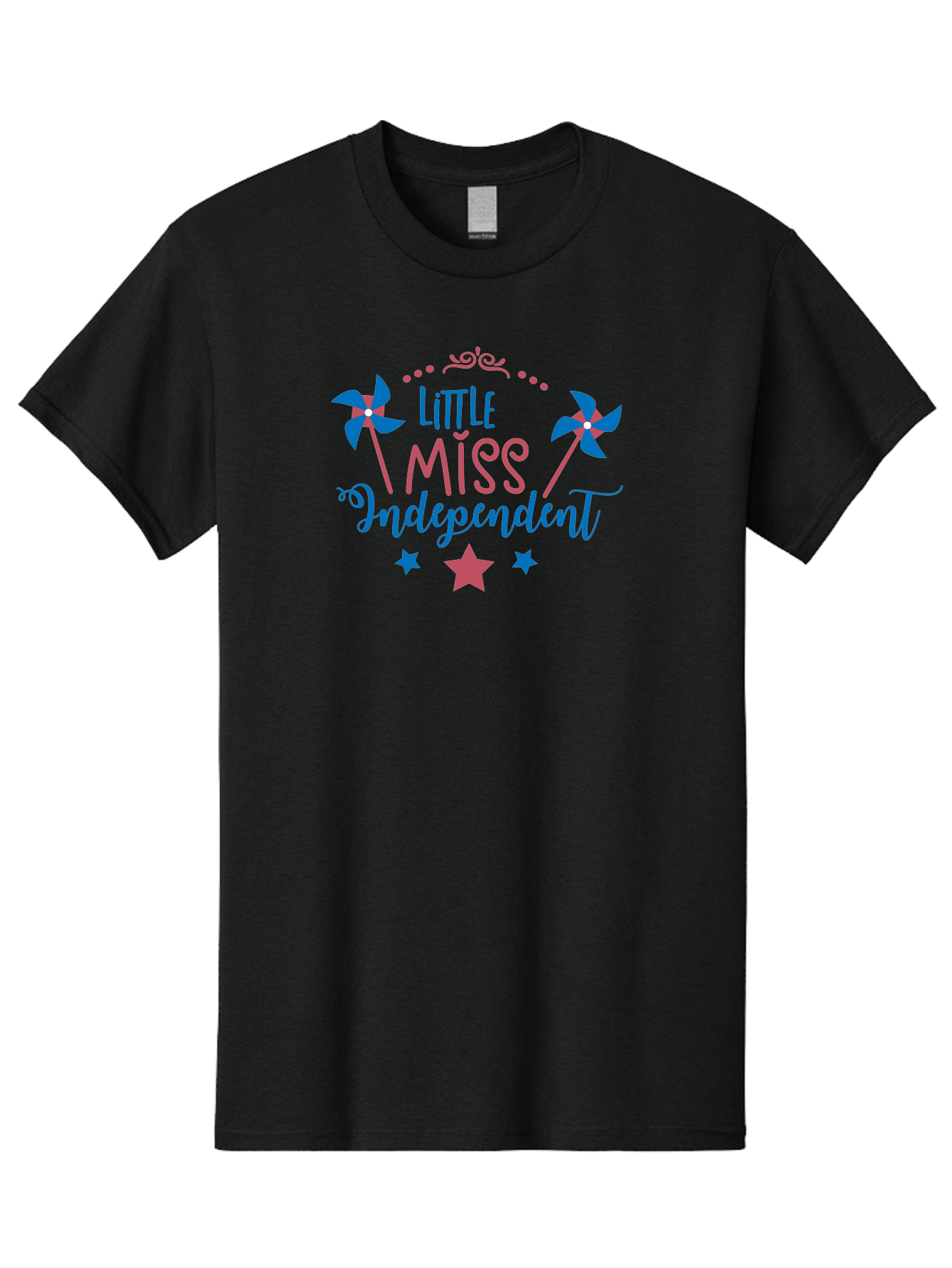 Little-Miss-Independent Men'S Graphic Tee, 100% Cotton, Comfortable Casual Summer Wear, Machine Washable, 4Th Of July, Independence Day, Little Miss Independent, Pinwheels, Stars, Patriotic Theme, Kids Design, Pink And Blue Colors, Aac957