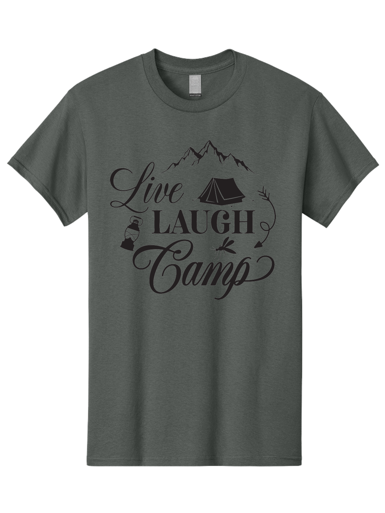 Live-Laugh-Camp Men'S Graphic Tee, 100% Cotton, Comfortable Casual Summer Wear, Machine Washable, Camping Adventure, Outdoor Fun, Tent, Mountains, Lantern, Mosquito, Campfire, Nature Escape, Wilderness Experience, Outdoor Recreation Aac961