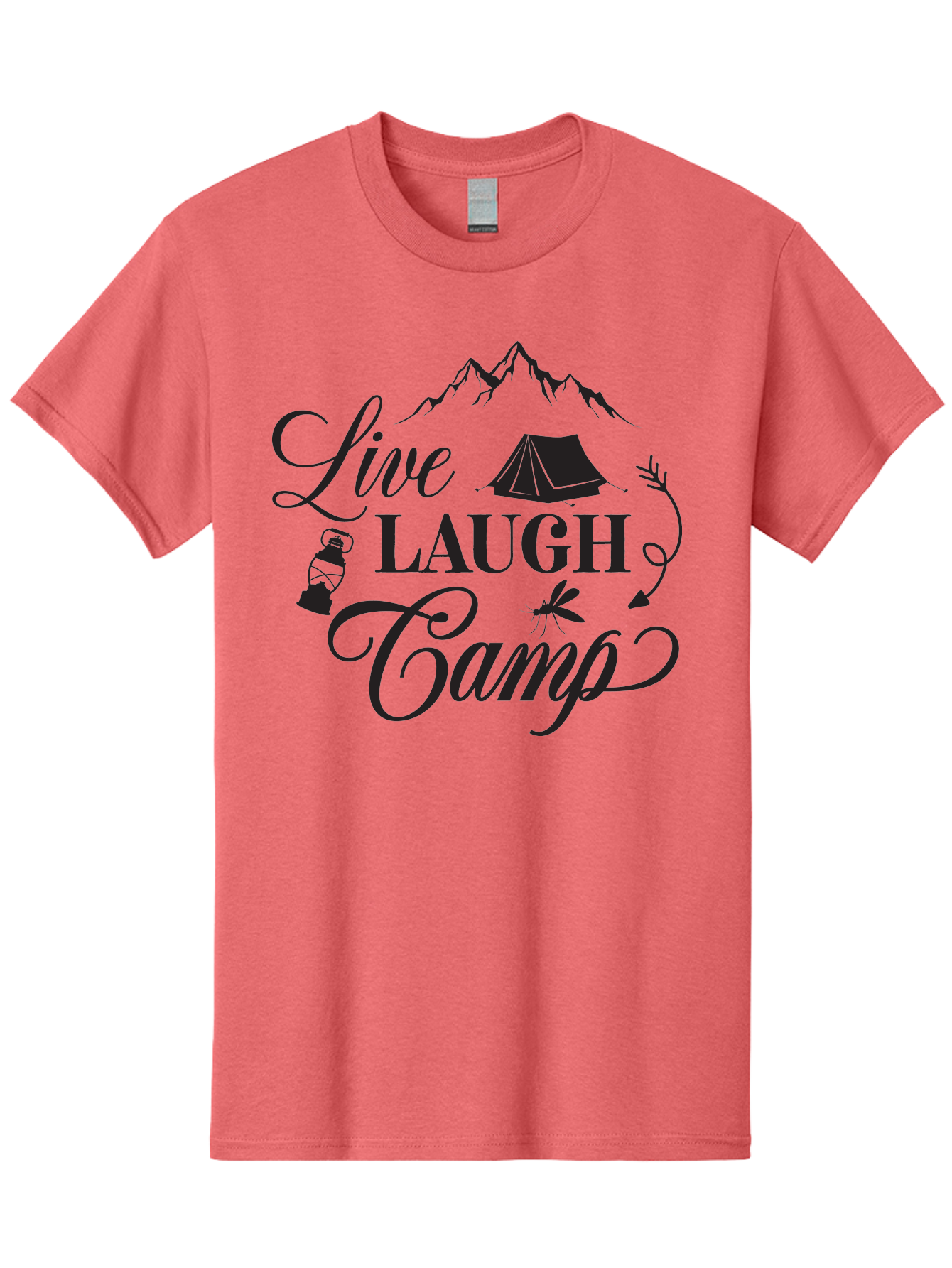 Live-Laugh-Camp Men'S Graphic Tee, 100% Cotton, Comfortable Casual Summer Wear, Machine Washable, Camping Adventure, Outdoor Fun, Tent, Mountains, Lantern, Mosquito, Campfire, Nature Escape, Wilderness Experience, Outdoor Recreation Aac961