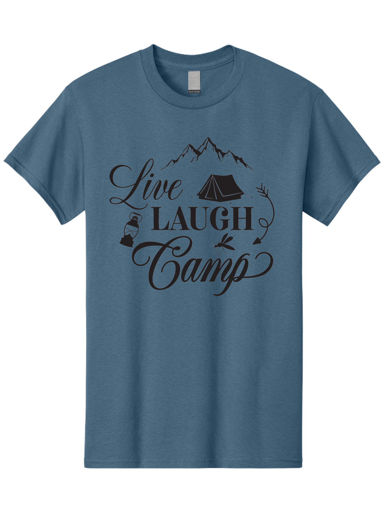 Live-Laugh-Camp Men'S Graphic Tee, 100% Cotton, Comfortable Casual Summer Wear, Machine Washable, Camping Adventure, Outdoor Fun, Tent, Mountains, Lantern, Mosquito, Campfire, Nature Escape, Wilderness Experience, Outdoor Recreation Aac961